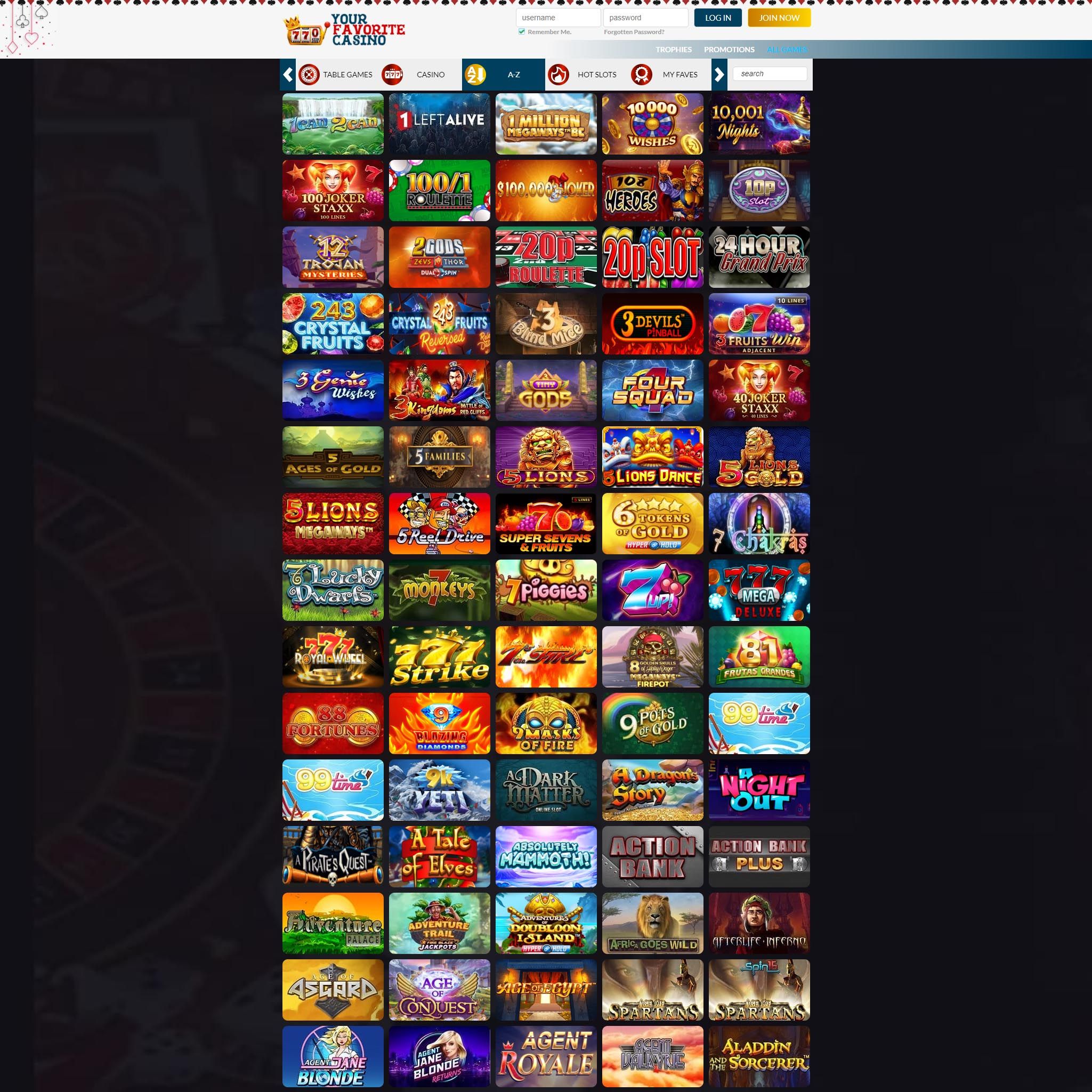 Your Favorite Casino game catalogue