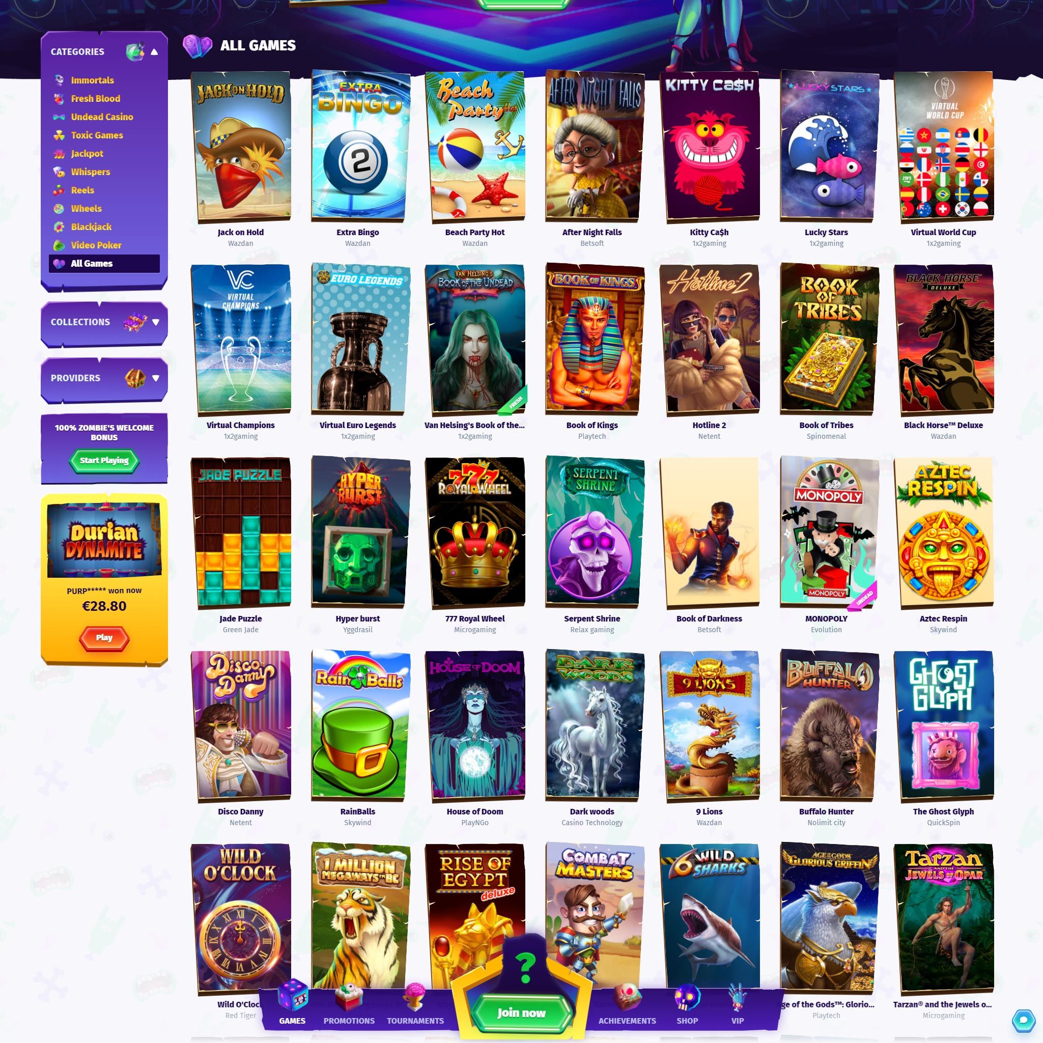 Find Casombie Casino game catalog