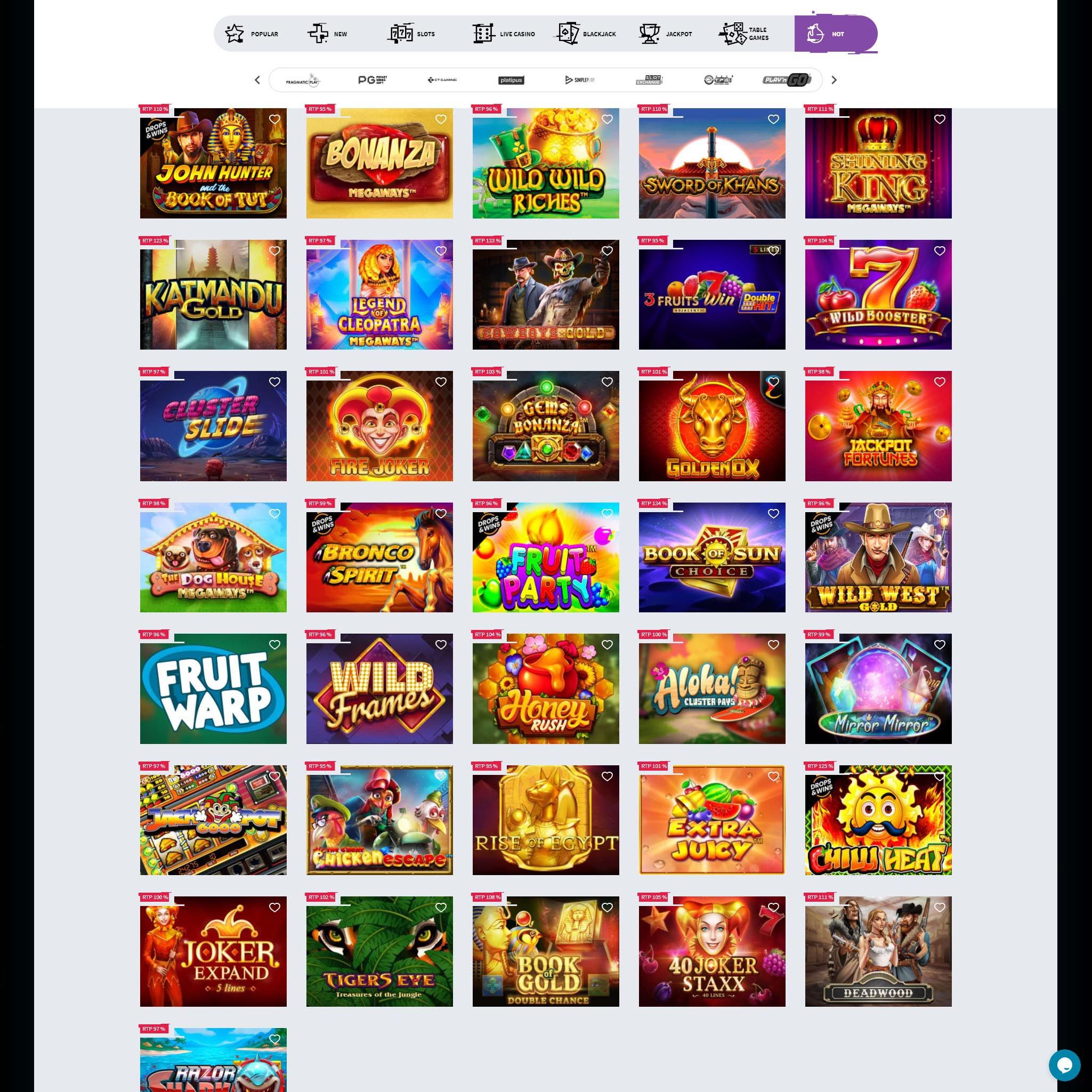 All Reels Casino game catalogue