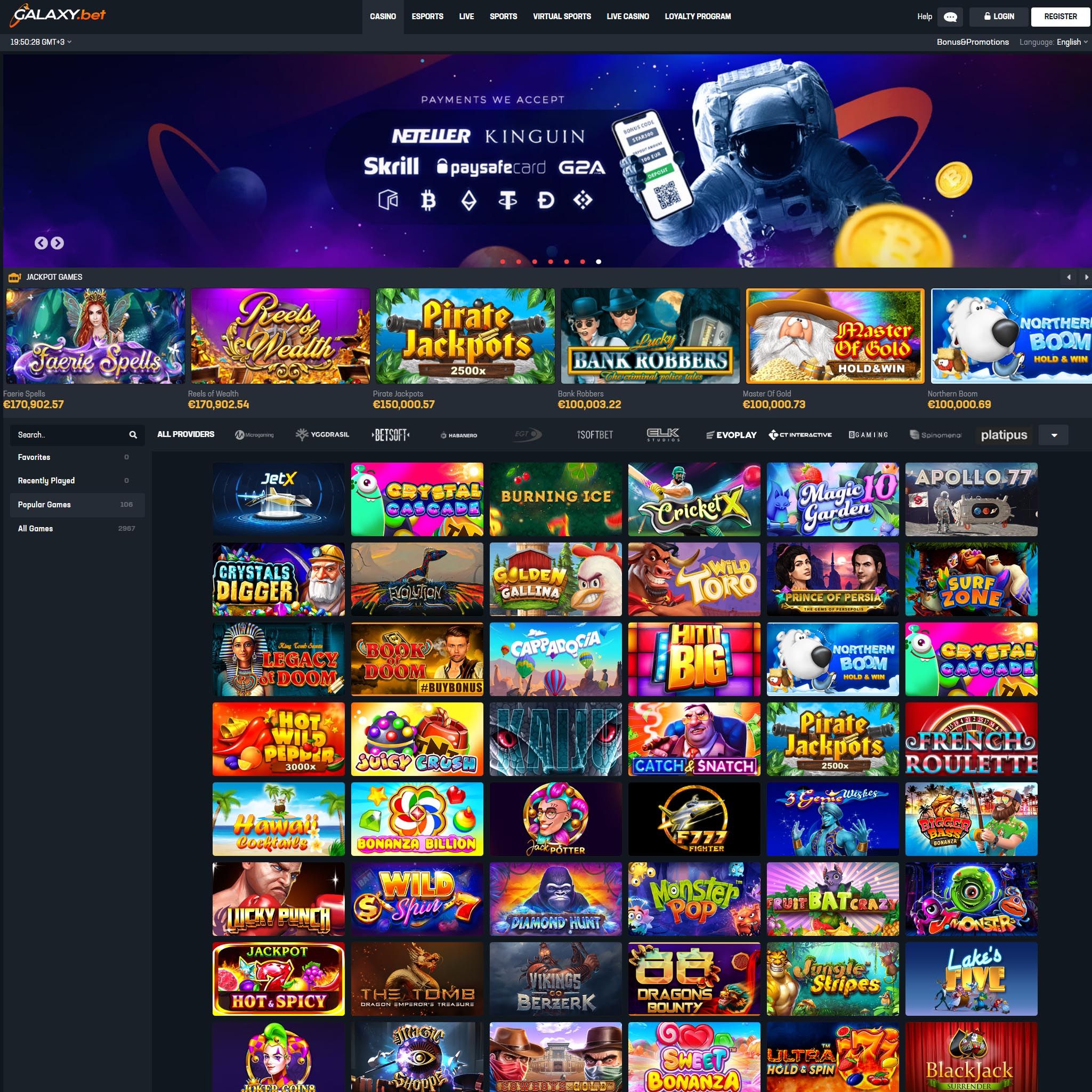 Find Galaxy.bet game catalog