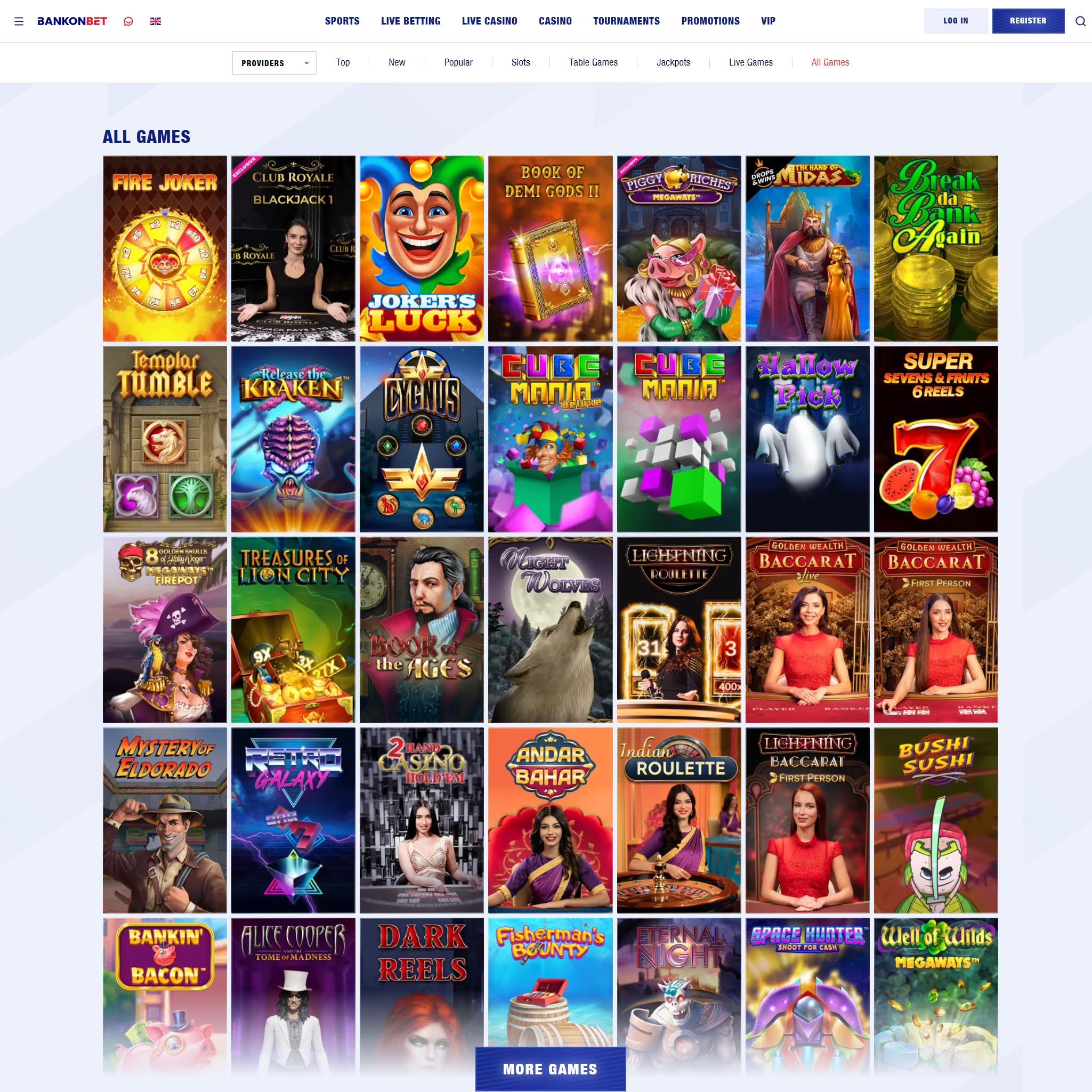 Find Bankonbet Casino game catalog