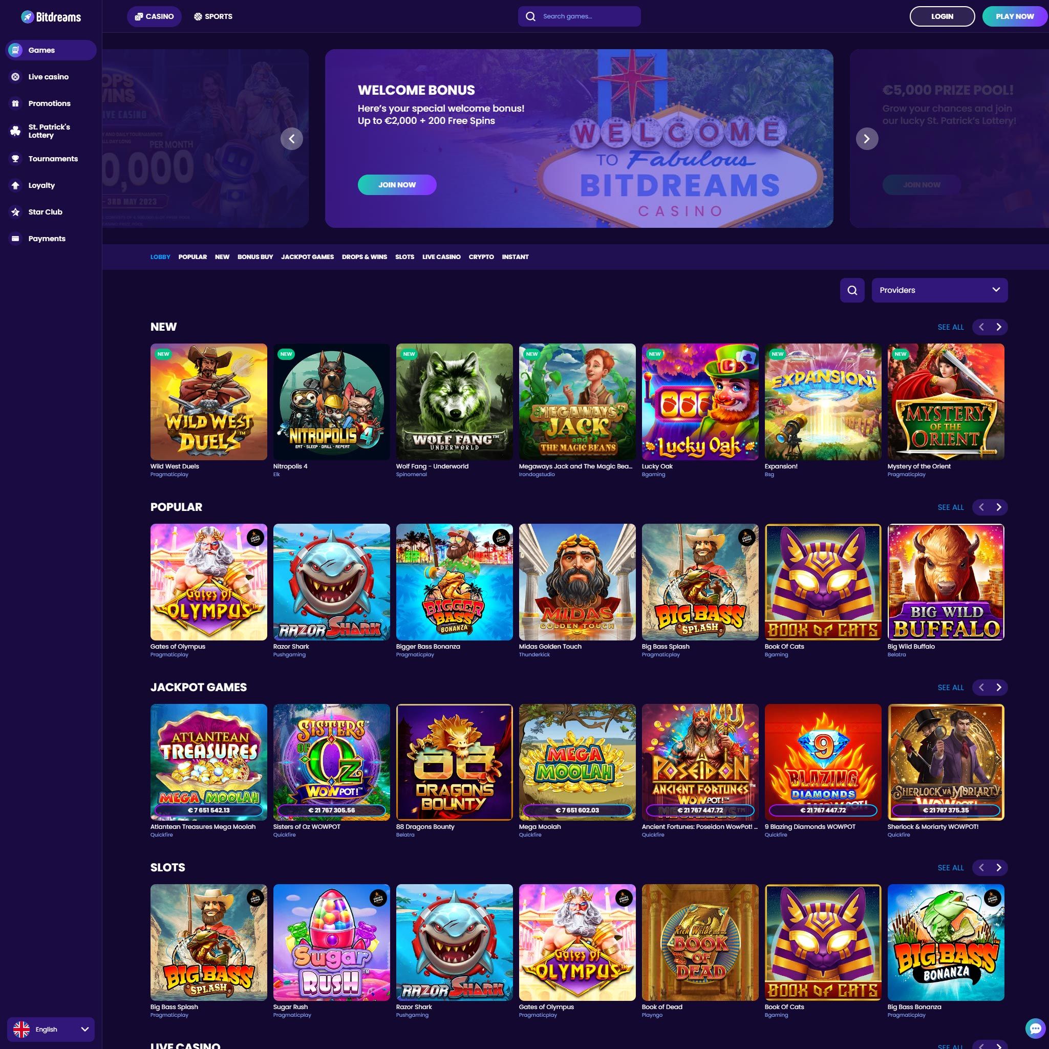 Bitdreams Casino game catalogue