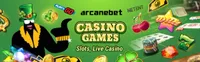 arcanebet offers various casino games like slots, live casino games like blackjack, baccarat and roulette-logo