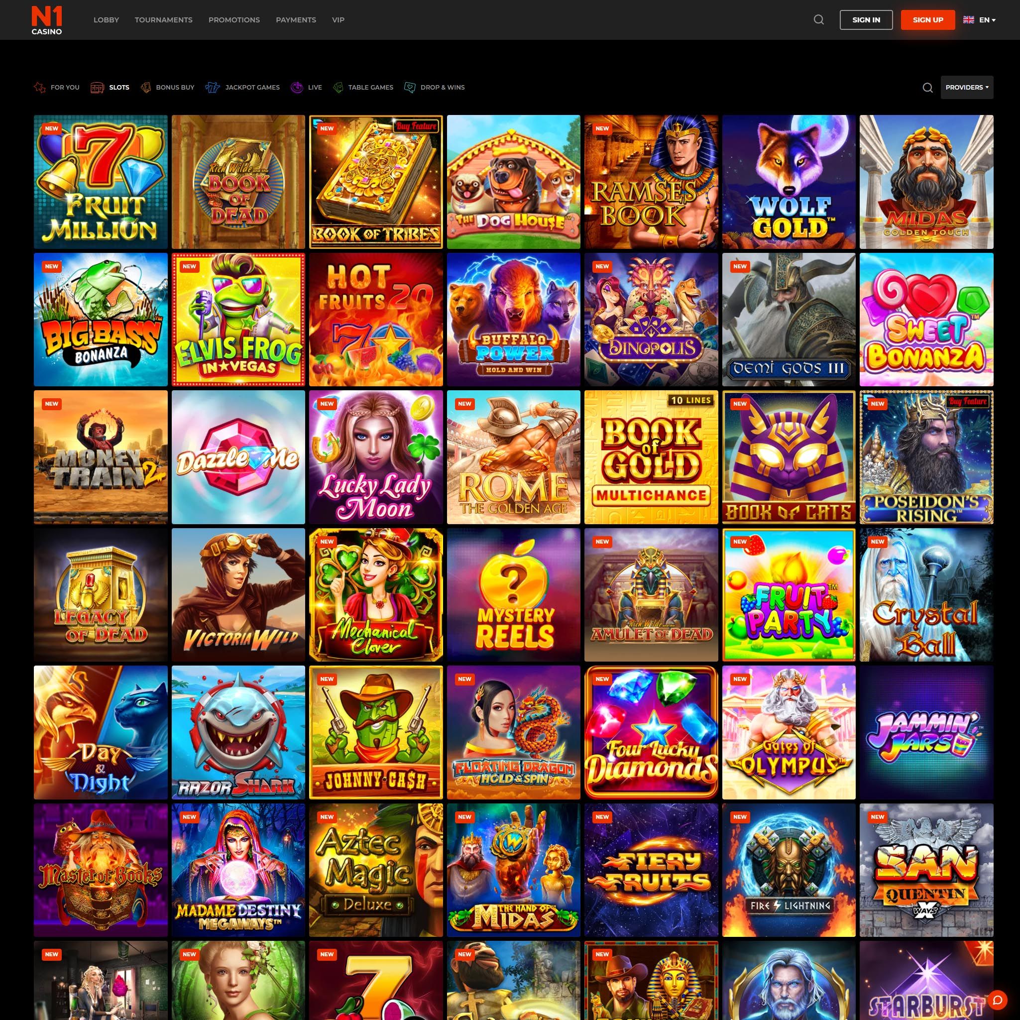 Find N1 Casino game catalog