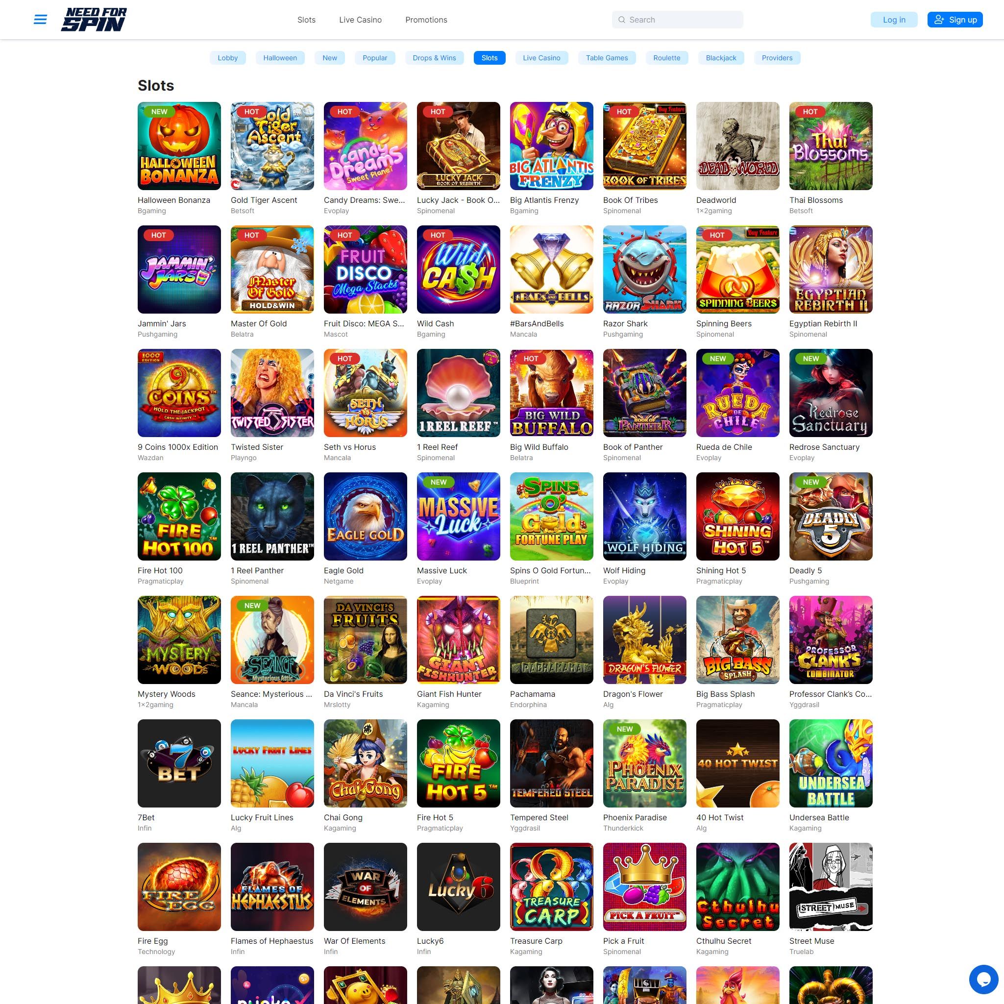 Need for Spin full games catalogue