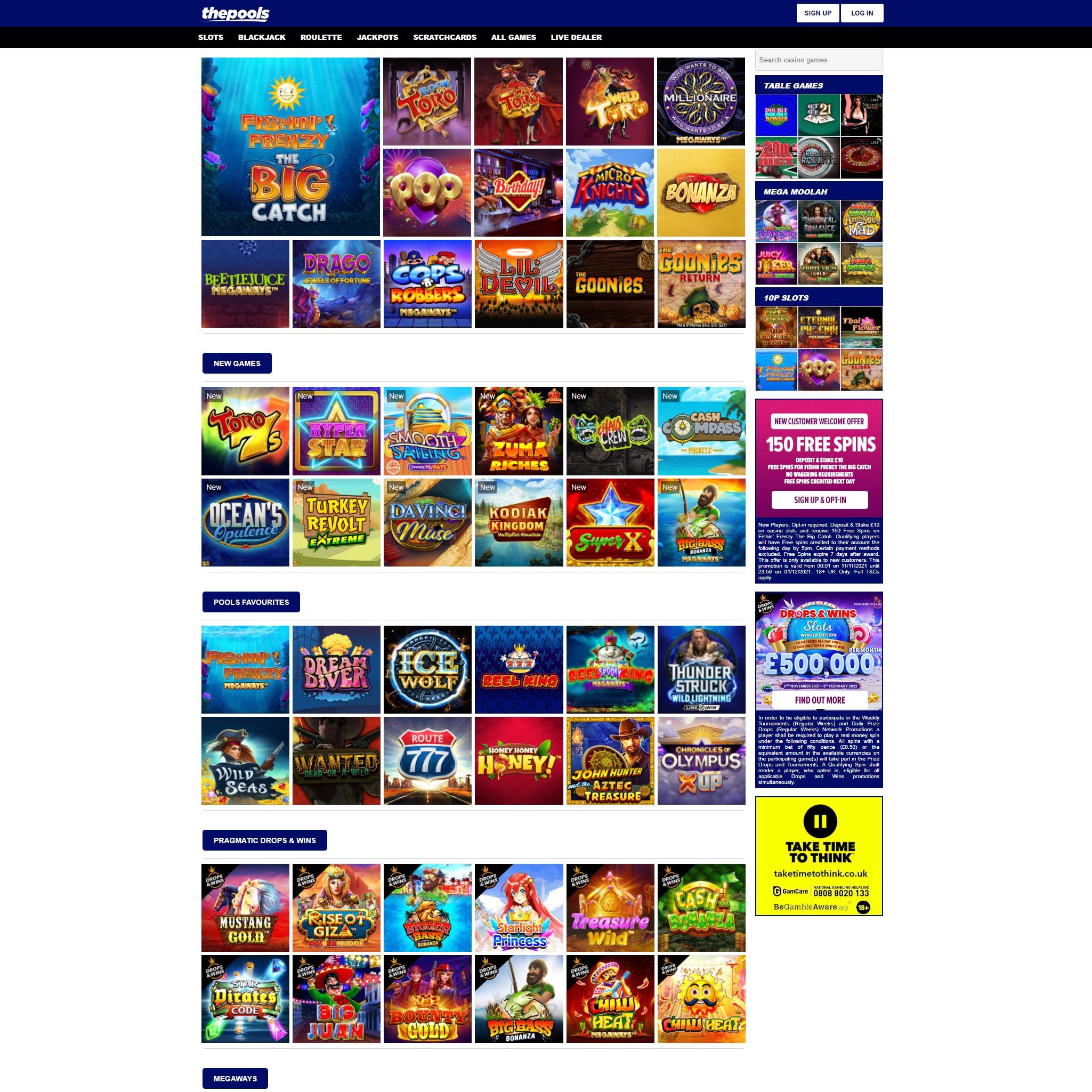 The Pools Casino full games catalogue