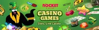 rocket casino offers various casino games like slots, live casino games like blackjack, baccarat and roulette-logo