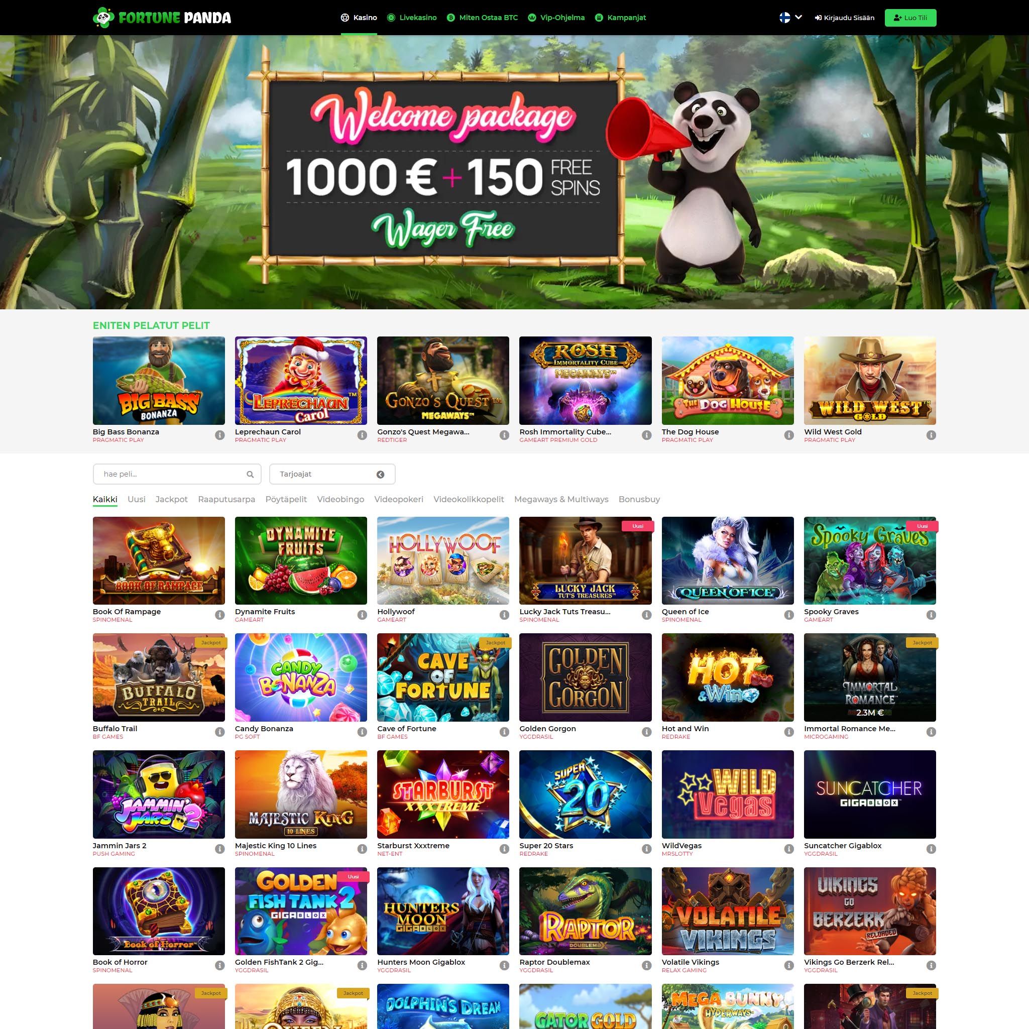 Suomalaiset nettikasinot tarjoavat monia hyötyjä pelaajille. Fortune Panda on suosittelemamme nettikasino, jolle voit lunastaa bonuksia ja muita etuja.