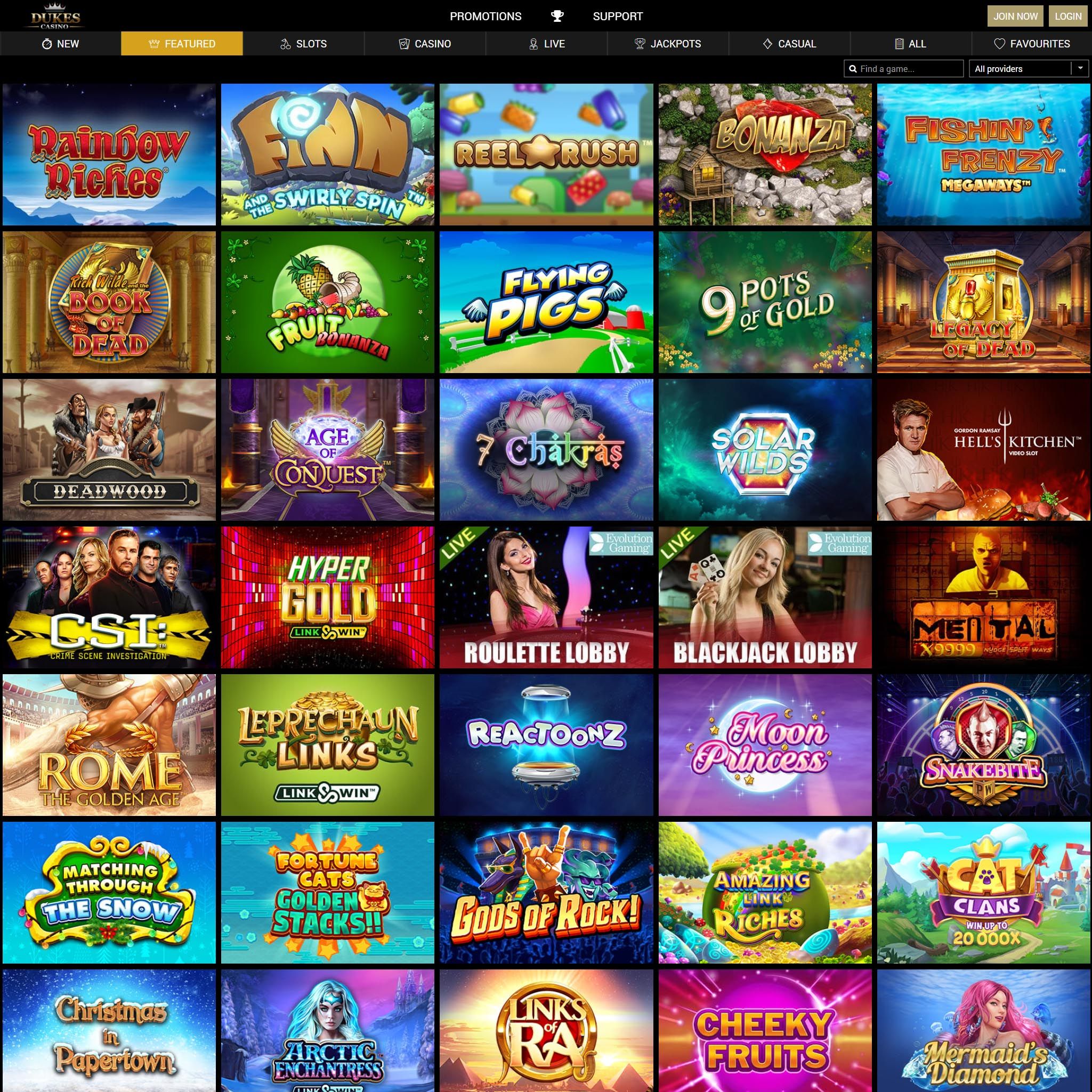 Find Dukes Casino game catalog
