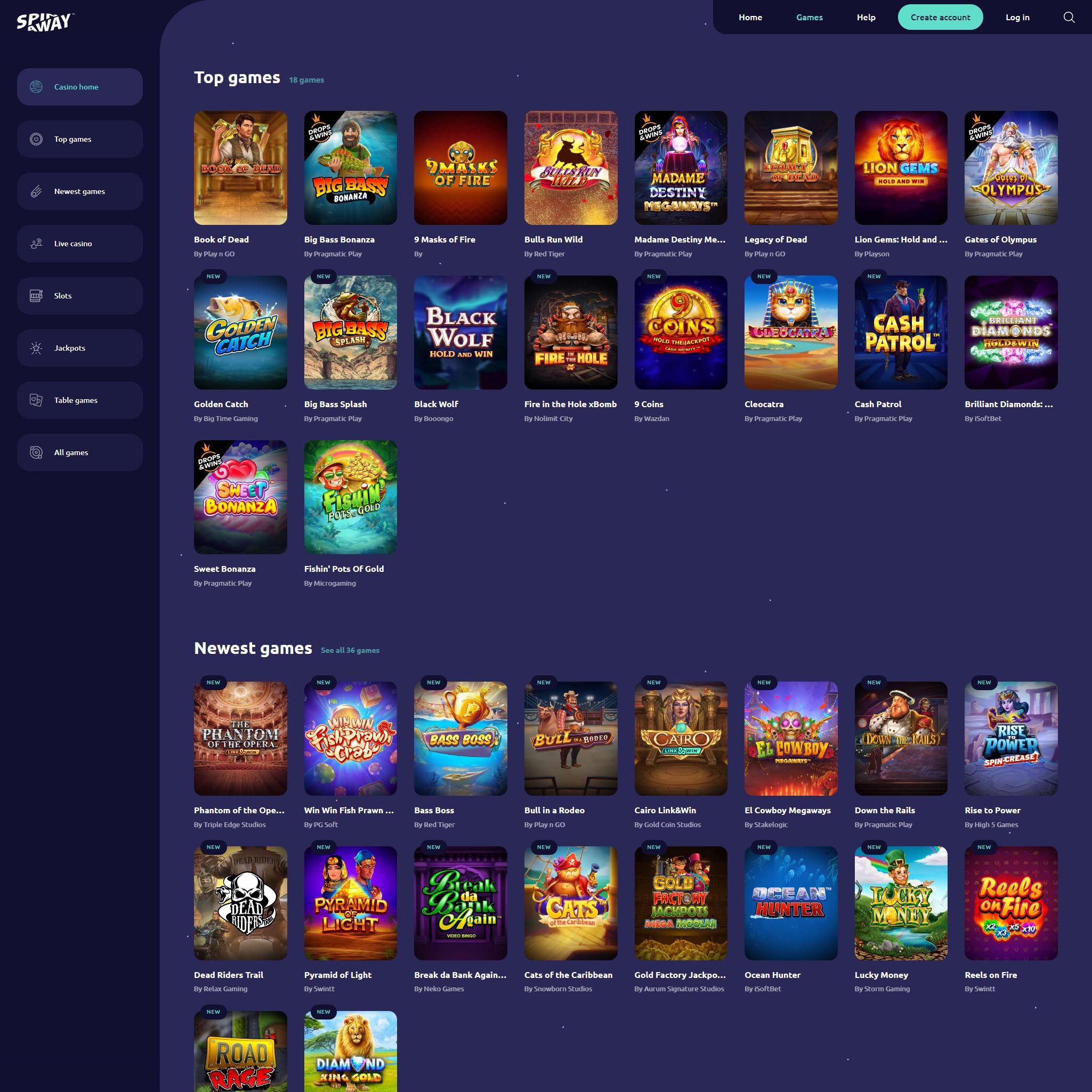 SpinAway Casino full games catalogue