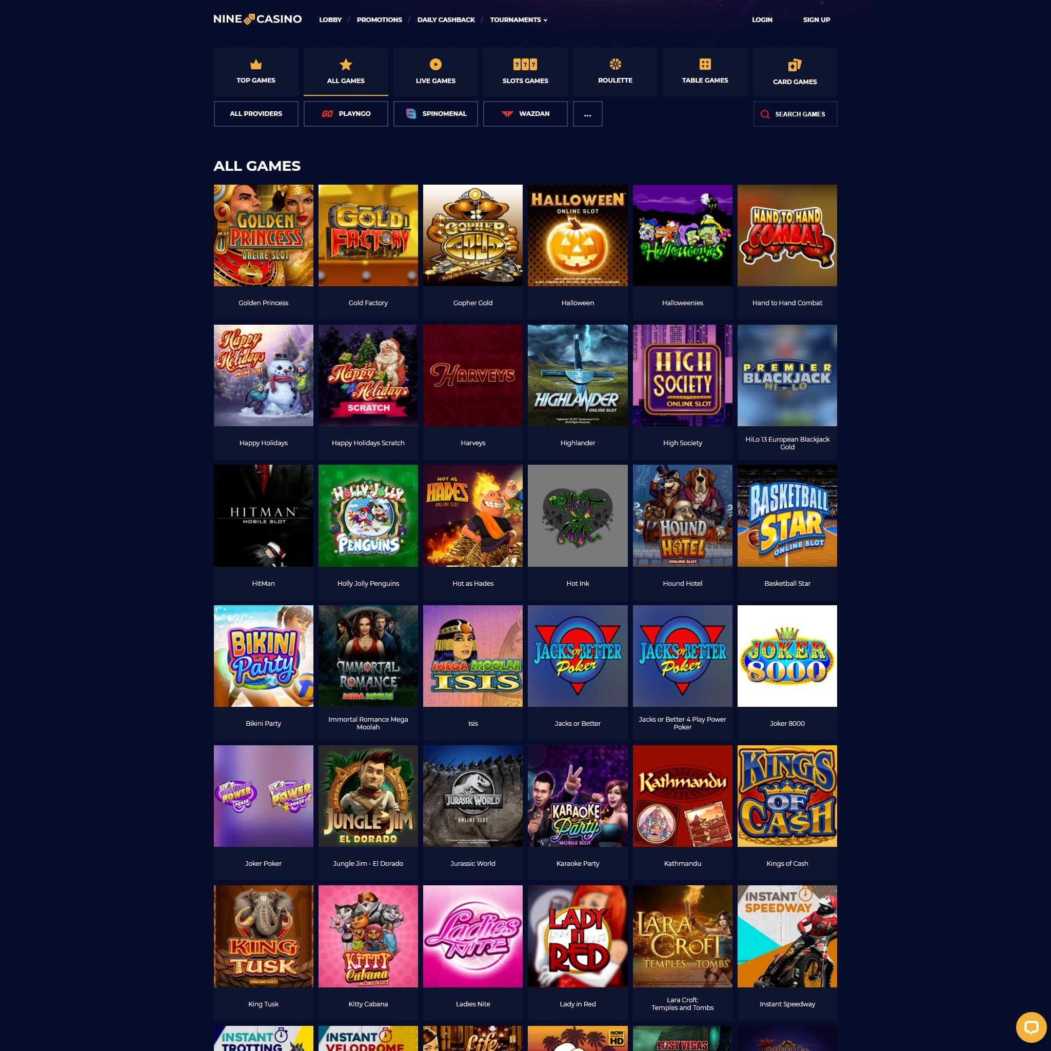 Find Nine Casino game catalog