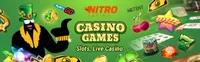 nitro casino offers various casino games like slots, live casino games like blackjack, baccarat and roulette-logo