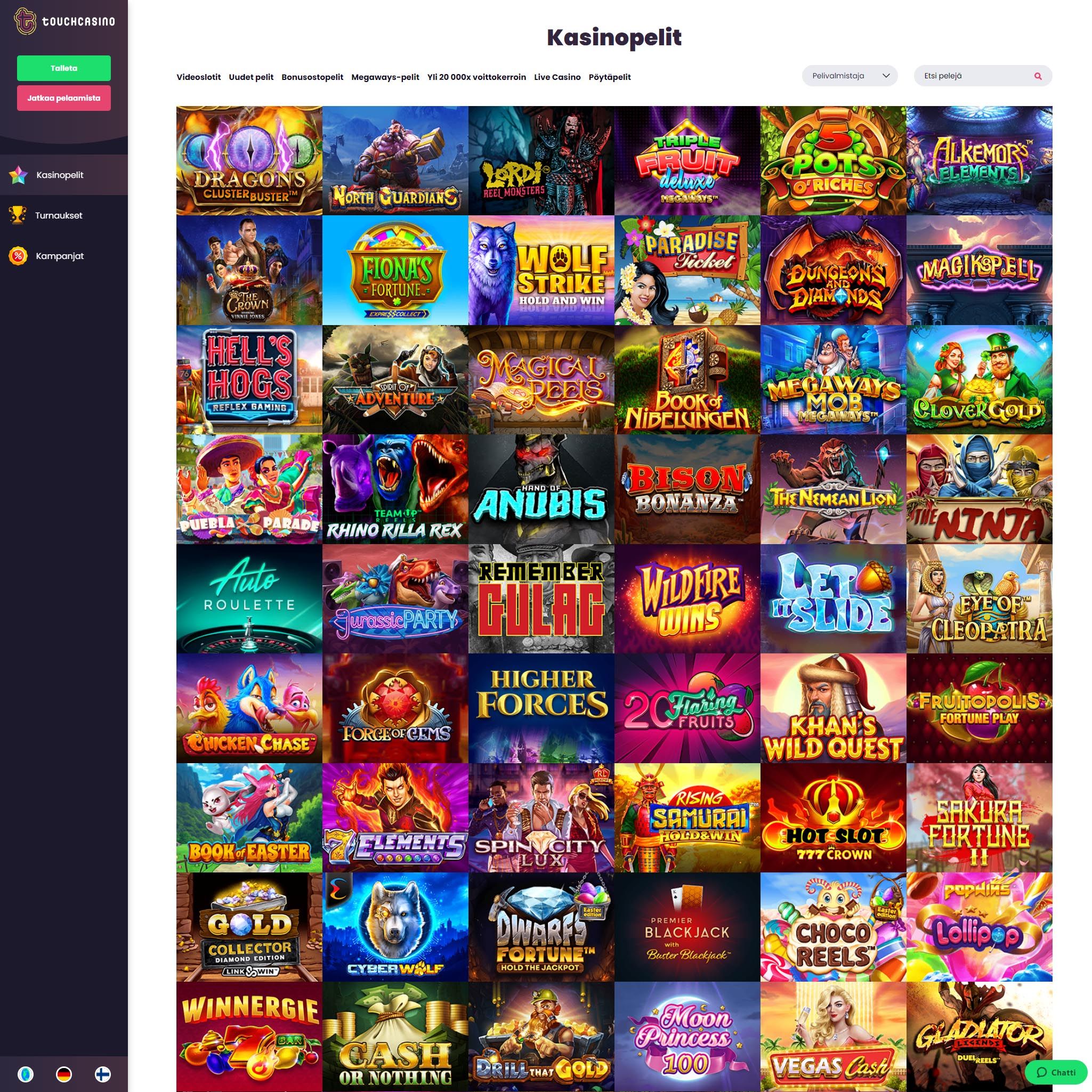 Touch Casino game catalogue