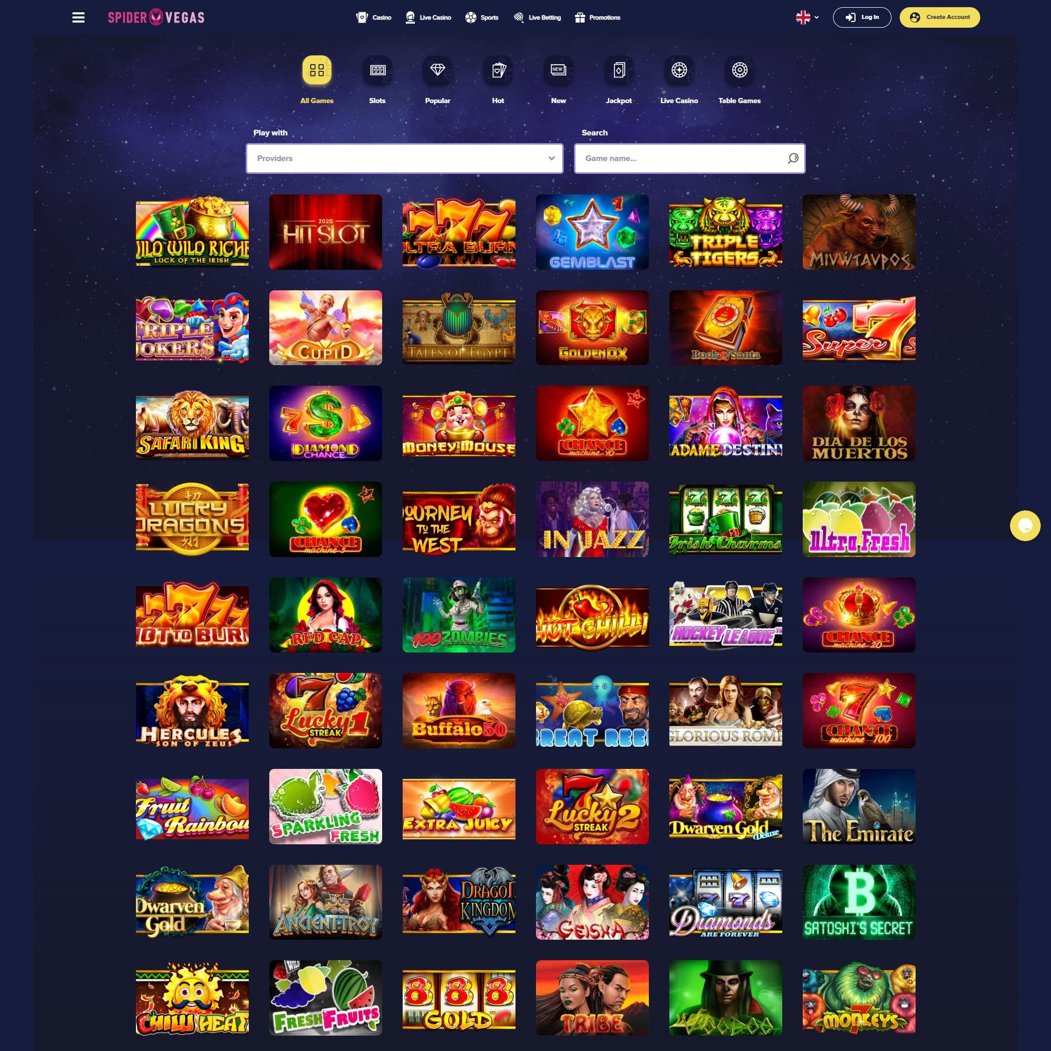 Spider Vegas Casino full games catalogue