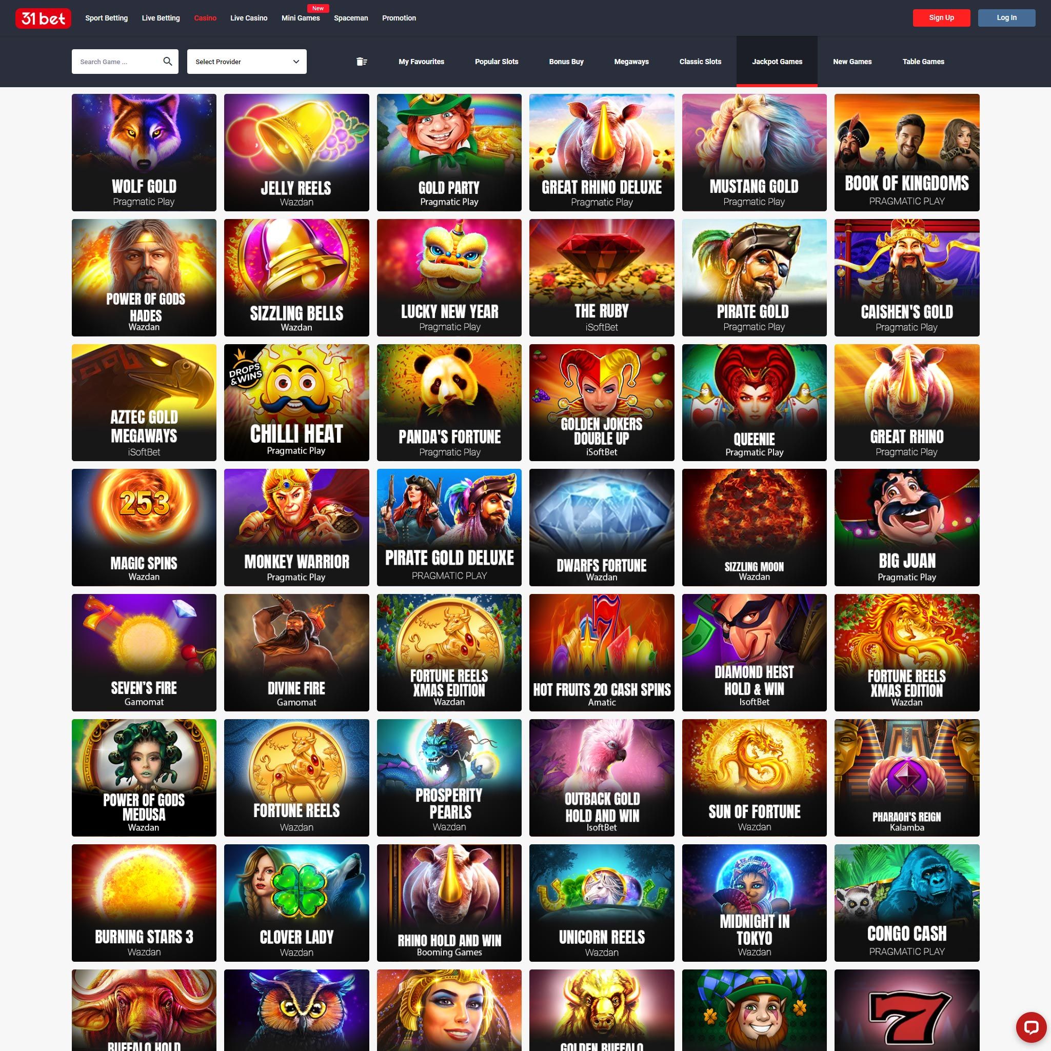 31Bet Casino game catalogue