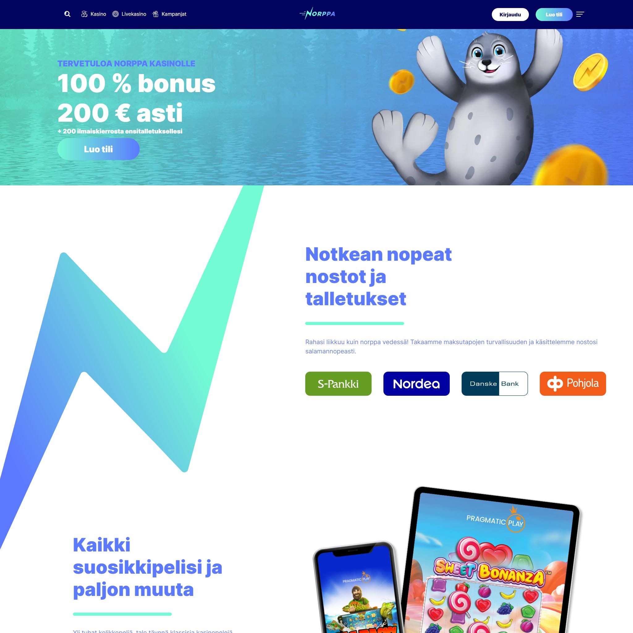 Suomalaiset nettikasinot tarjoavat monia hyötyjä pelaajille. Norppa Casino on suosittelemamme nettikasino, jolle voit lunastaa bonuksia ja muita etuja.