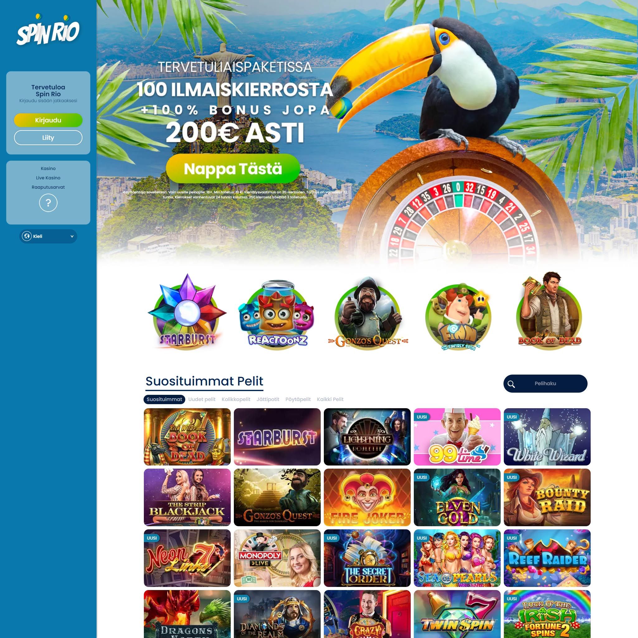 Suomalaiset nettikasinot tarjoavat monia hyötyjä pelaajille. Spin Rio Casino on suosittelemamme nettikasino, jolle voit lunastaa bonuksia ja muita etuja.