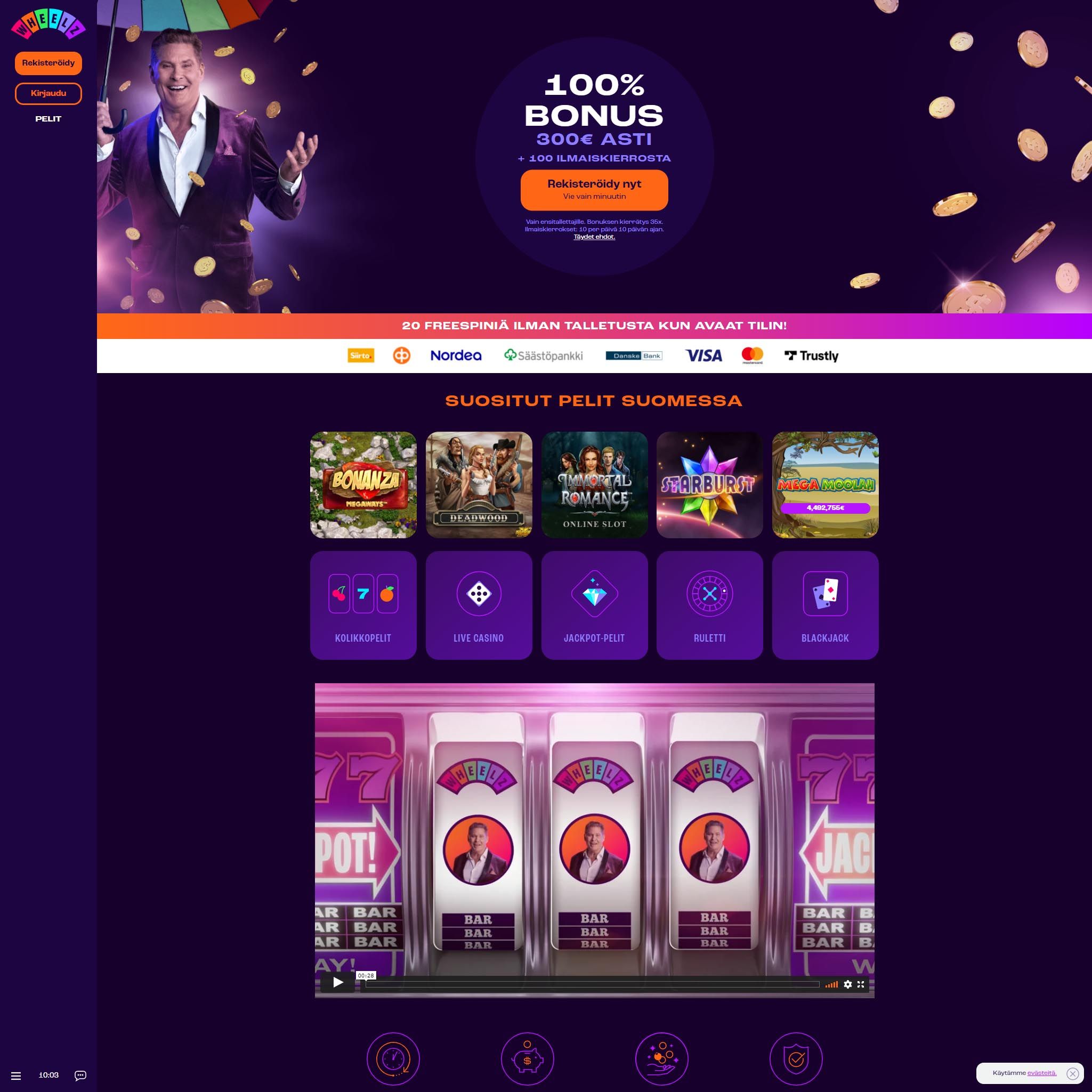 Suomalaiset nettikasinot tarjoavat monia hyötyjä pelaajille. Wheelz Casino on suosittelemamme nettikasino, jolle voit lunastaa bonuksia ja muita etuja.