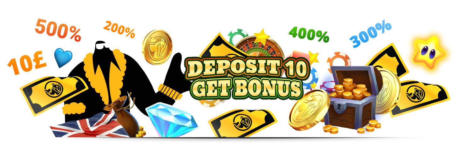 Deposit £10 and claim a casino bonus to get more action on your favourite casino games. Make a low deposit of 10 to get a bonus of 40, 50, 60, or even 80.