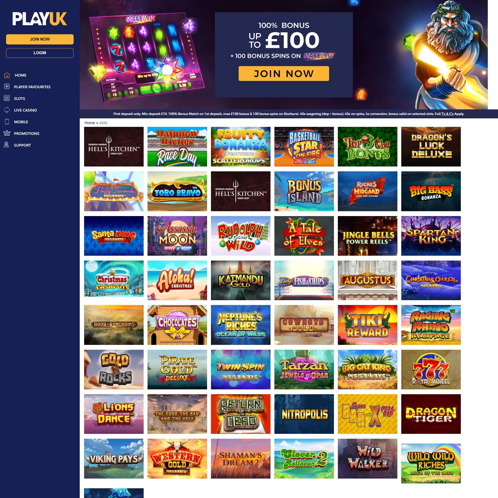 PlayUK Casino game catalogue