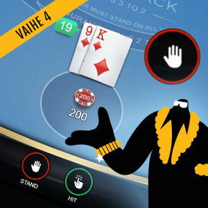 Neljäs askel Blackjackin pelaamiseen on kierroksen päätteeksi katsoa omien korttien summa ja jos se on lähempänä numeroa 21 kuin jakajan tai tai 21 voitat