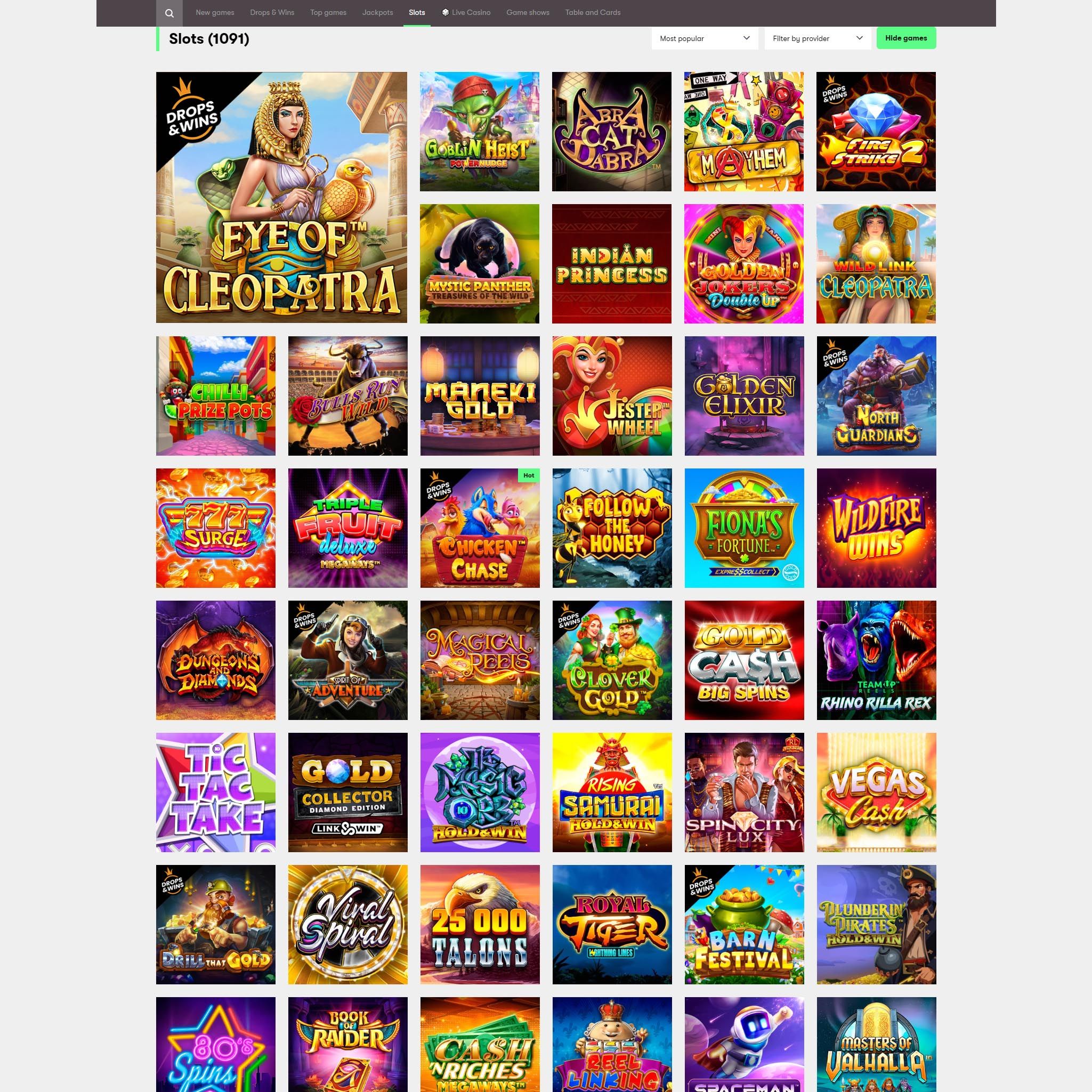 Find 10bet Casino game catalog