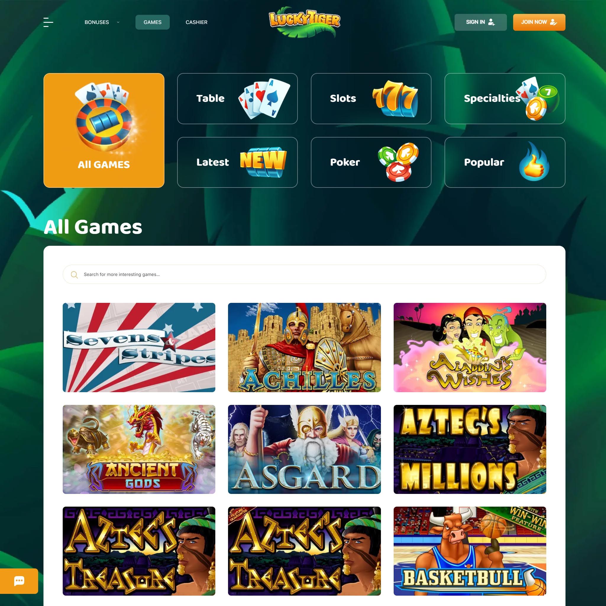 Lucky Tiger Casino full games catalogue