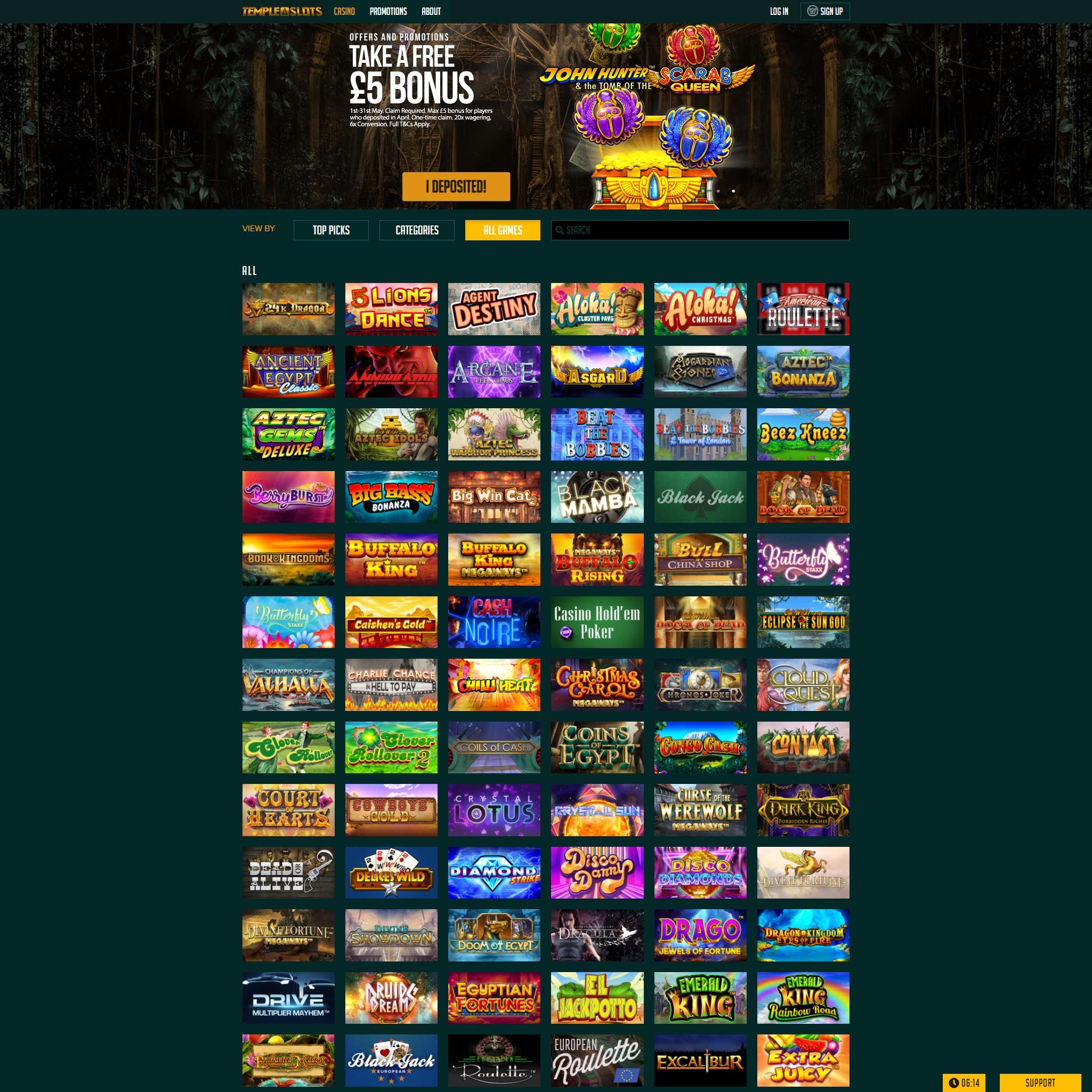 Temple Slots full games catalogue