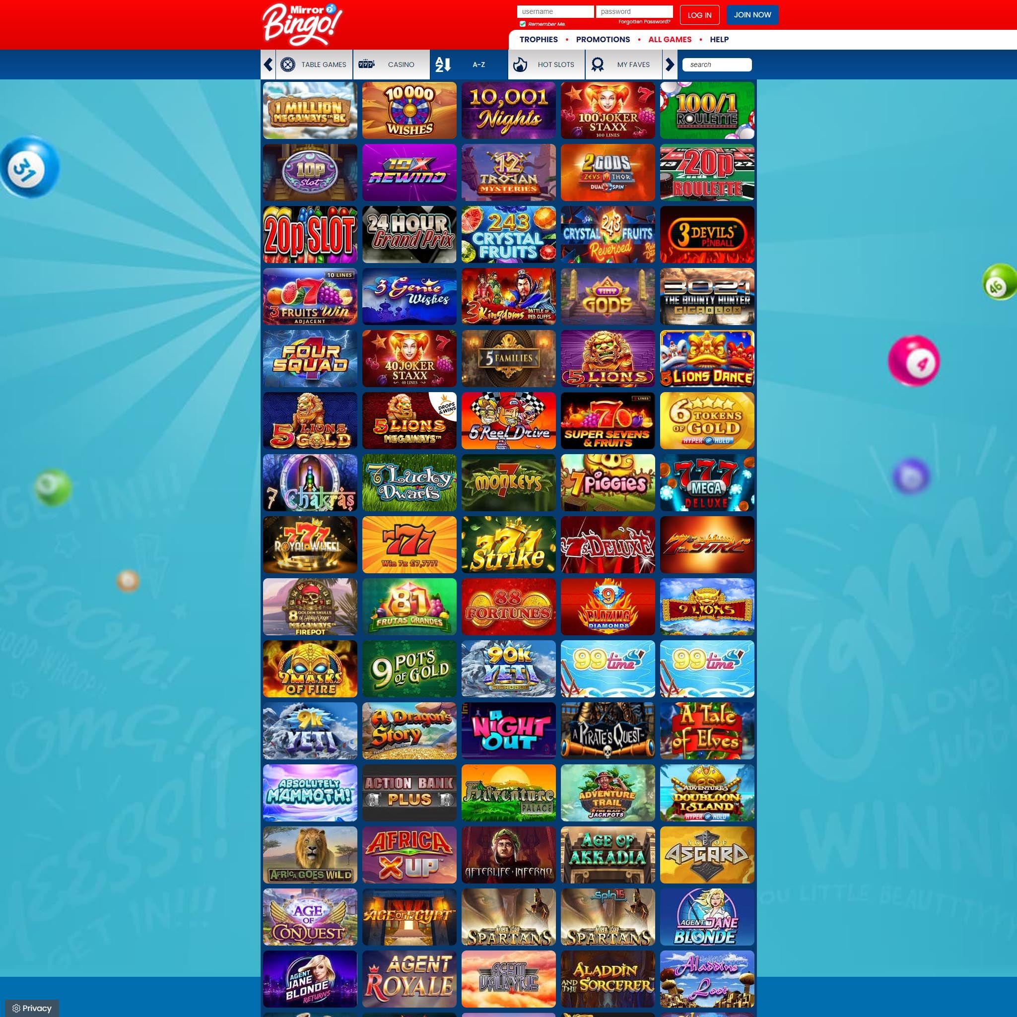 Find Mirror Bingo game catalog
