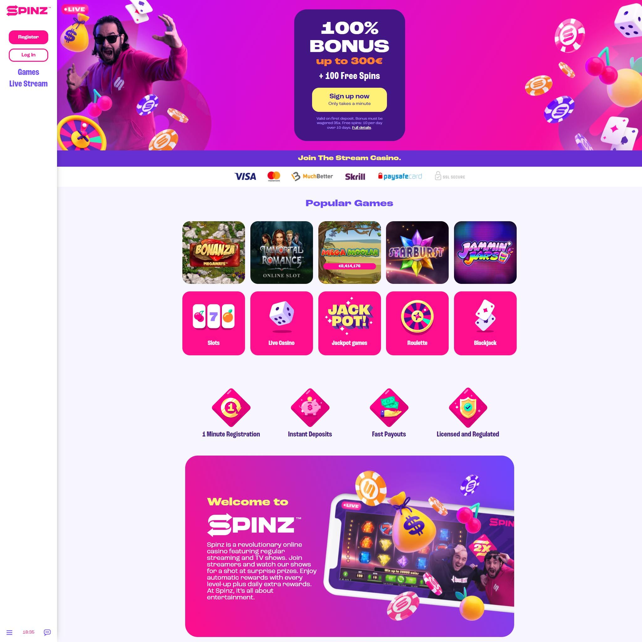 Spinz Casino review by Mr. Gamble
