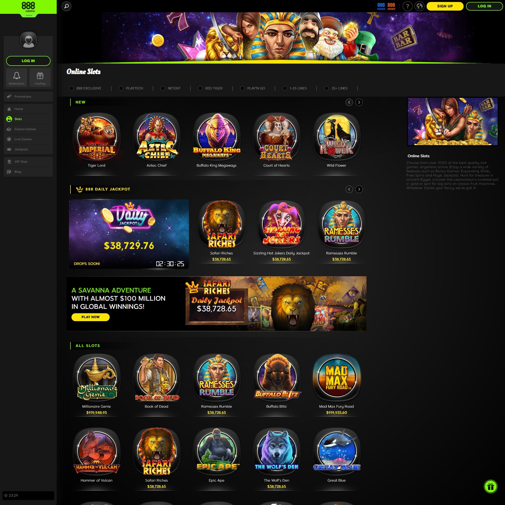 Find 888 Casino game catalog