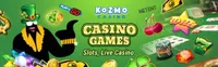 kozmo casino offers various casino games like slots, live casino games like blackjack, baccarat and roulette-logo
