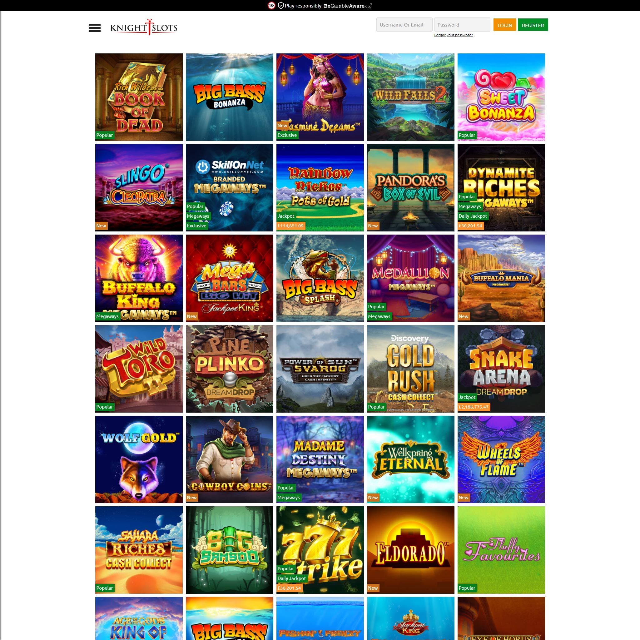Knight Slots Casino full games catalogue
