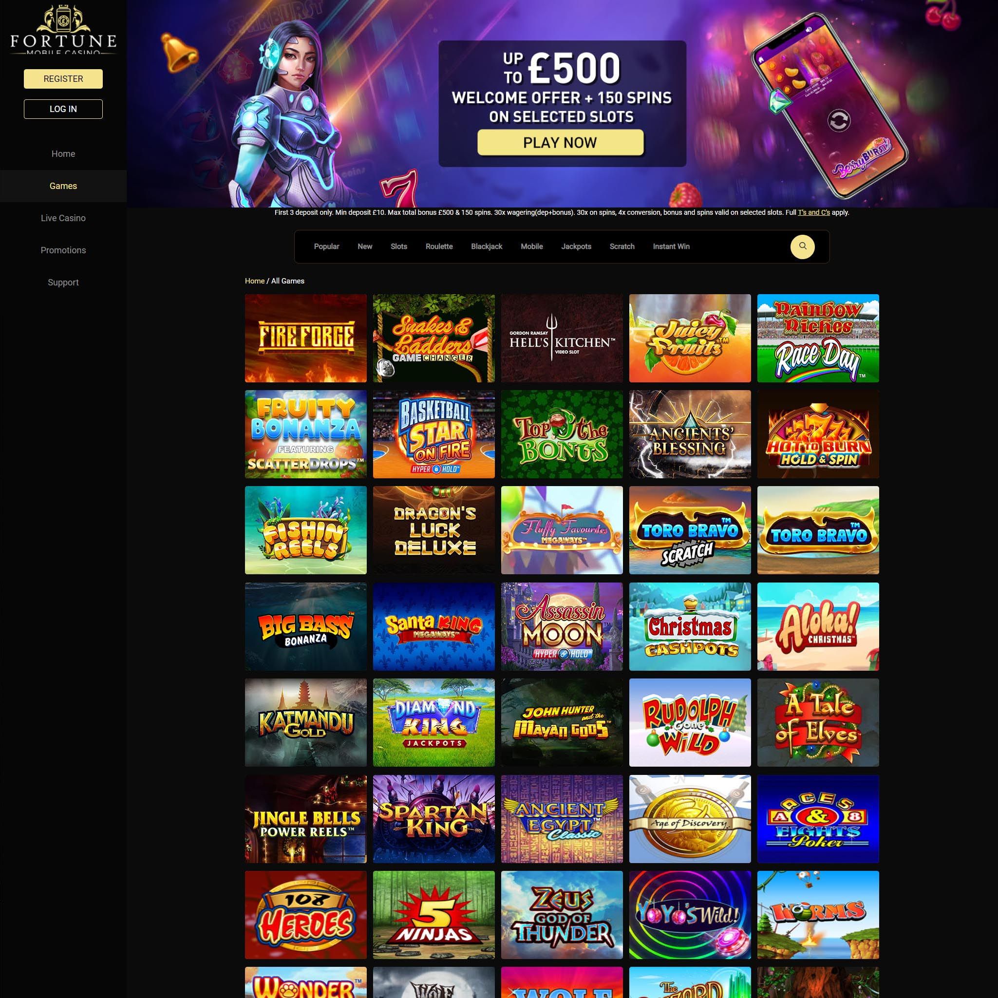 Find Fortune Mobile Casino game catalog