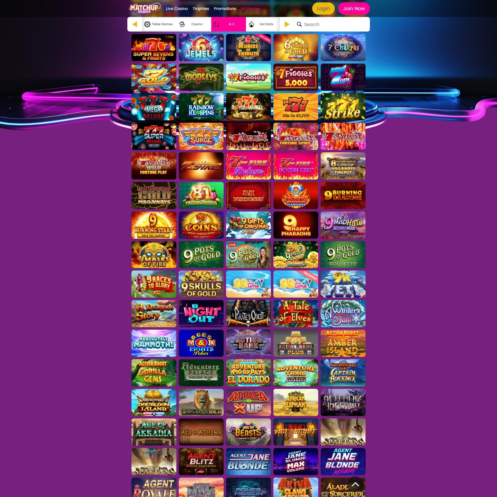Matchup Casino full games catalogue
