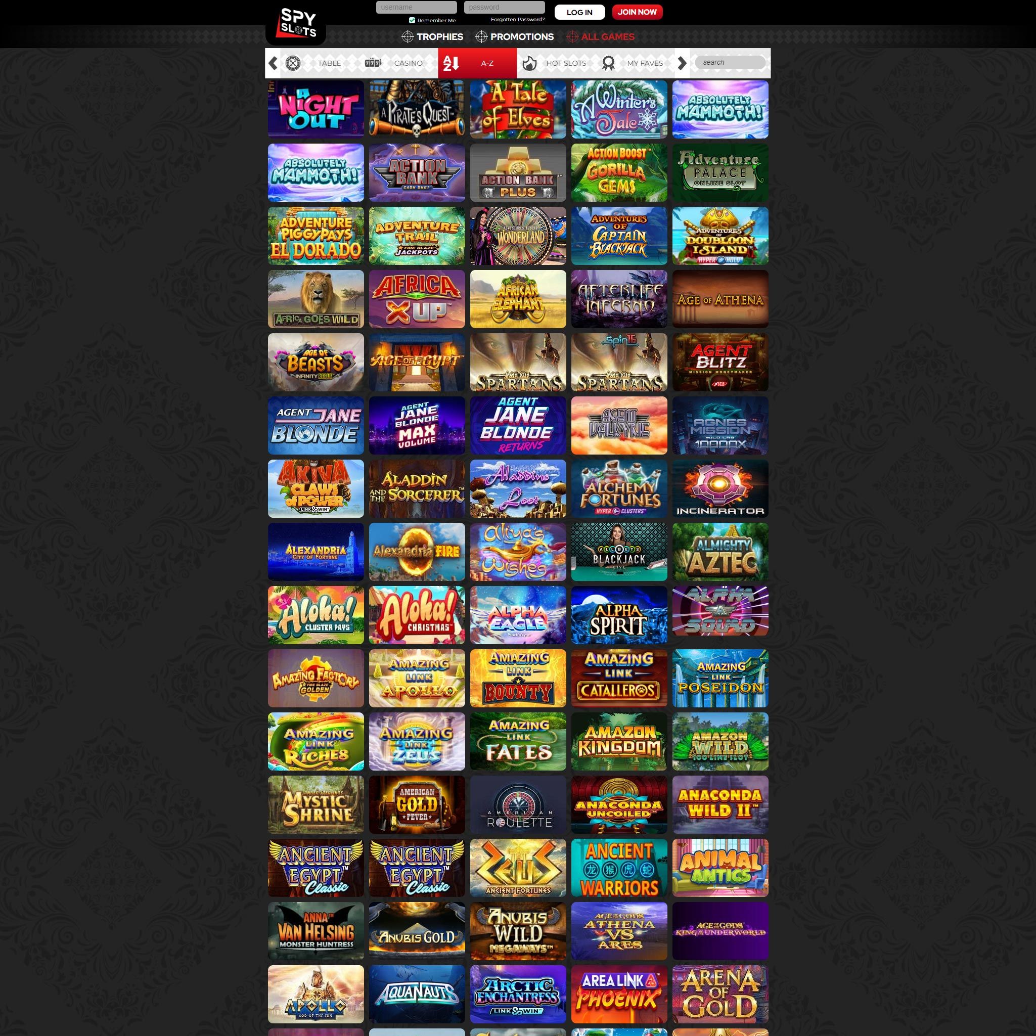 Spy Slots Casino full games catalogue