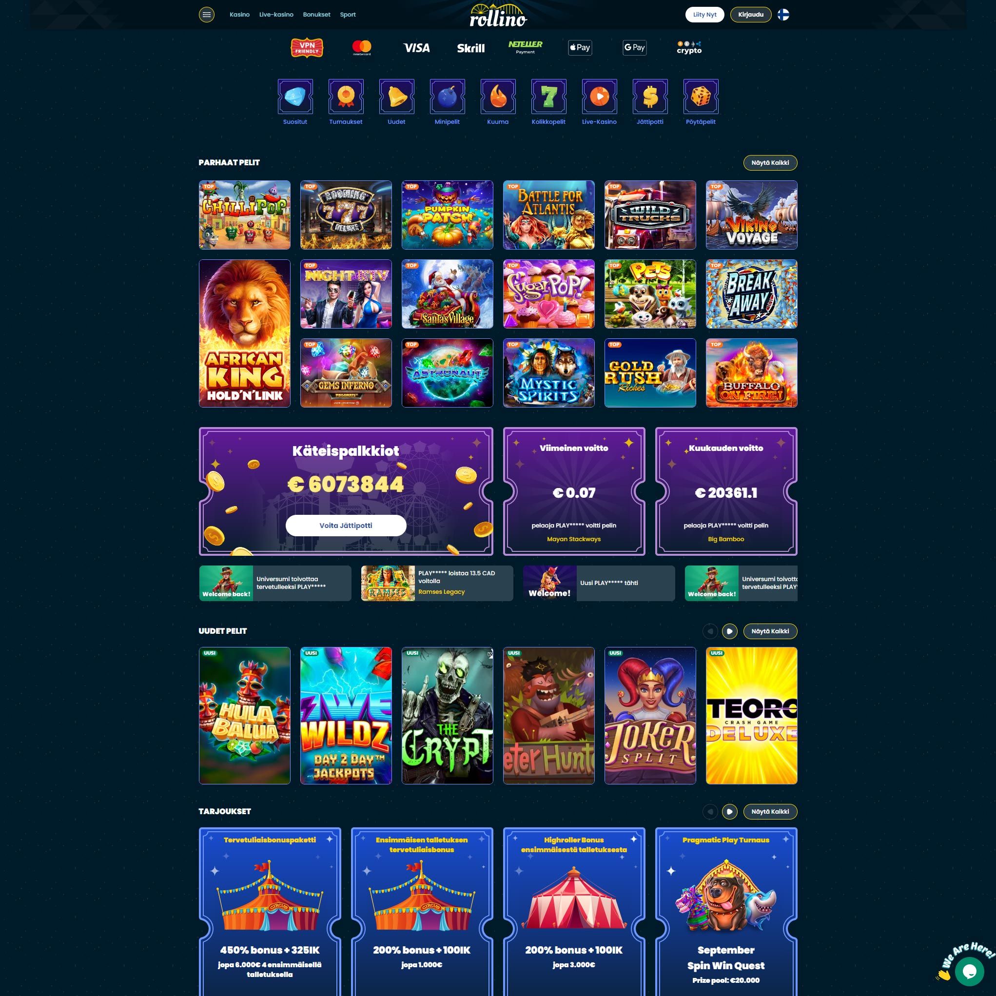 Suomalaiset nettikasinot tarjoavat monia hyötyjä pelaajille. Rollino Casino on suosittelemamme nettikasino, jolle voit lunastaa bonuksia ja muita etuja.