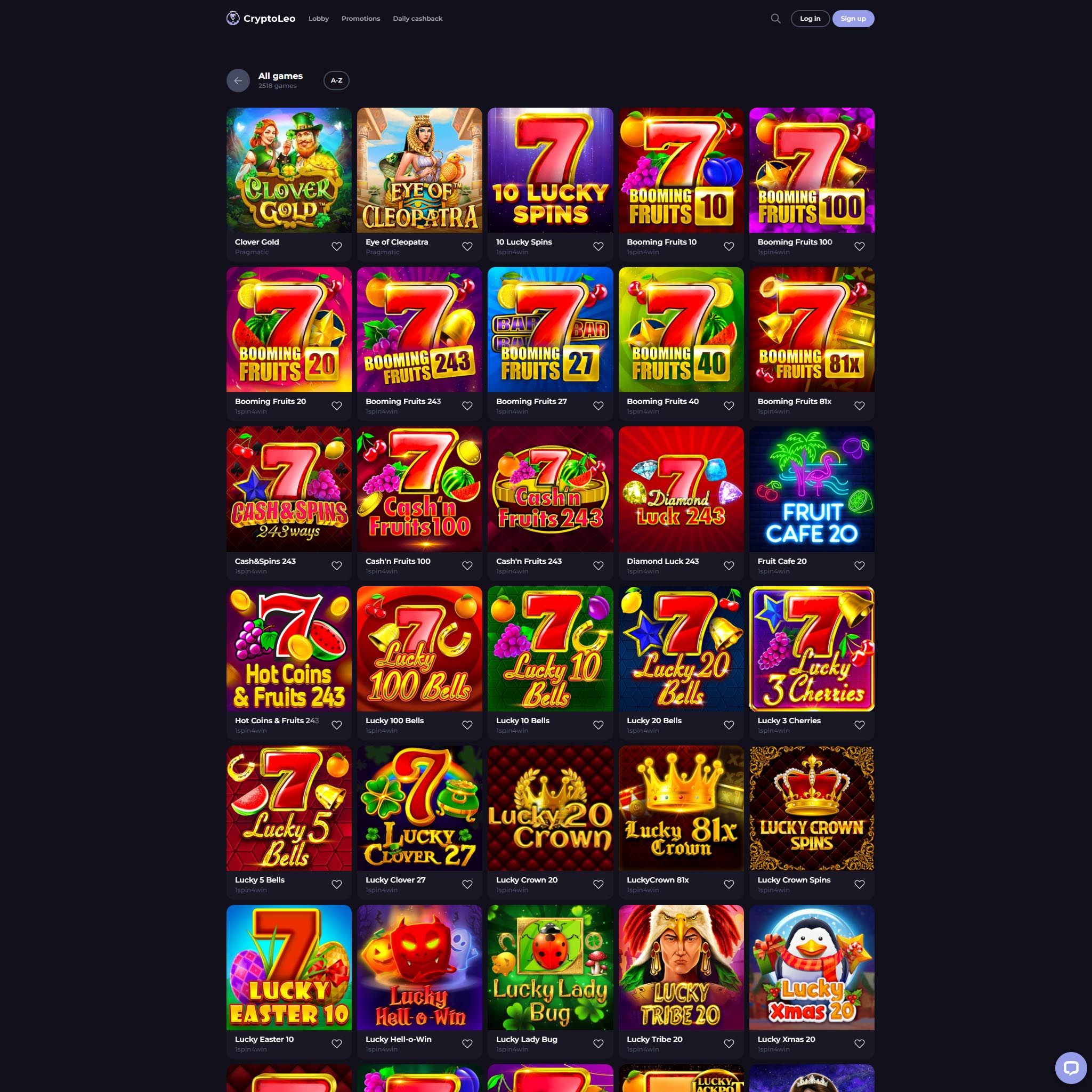 Crypto Leo Casino game catalogue