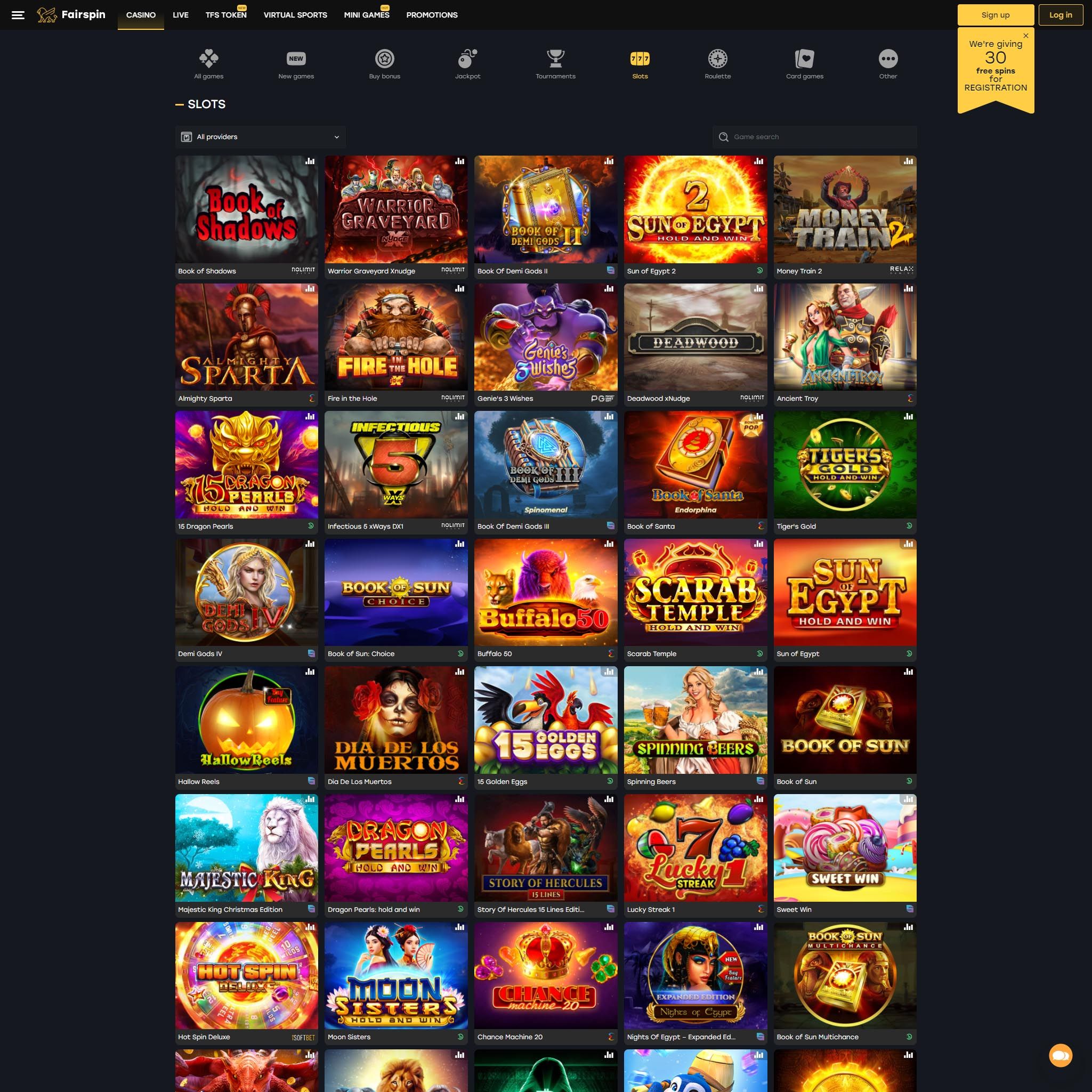 Find Fairspin Casino game catalog