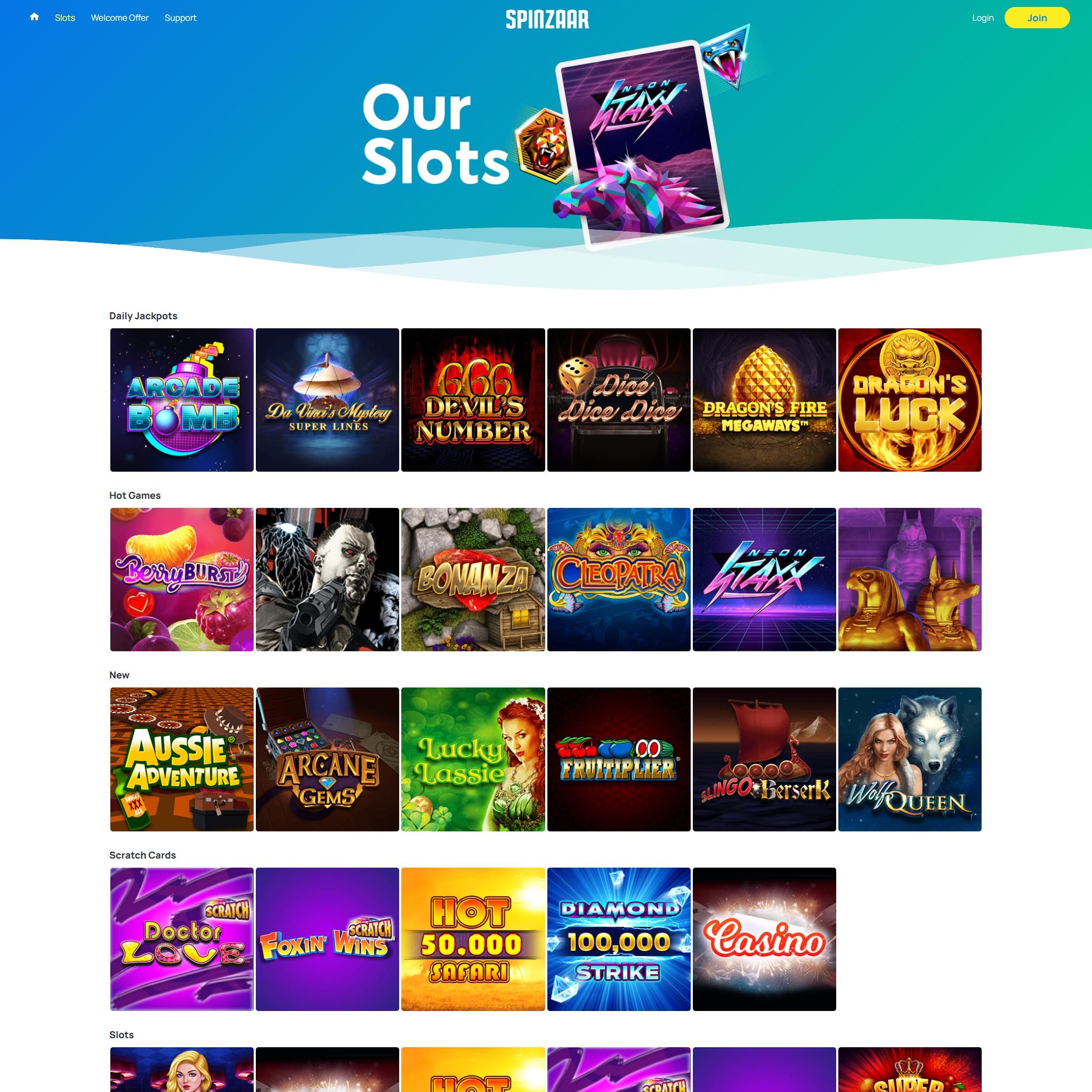 Spinzaar Casino full games catalogue