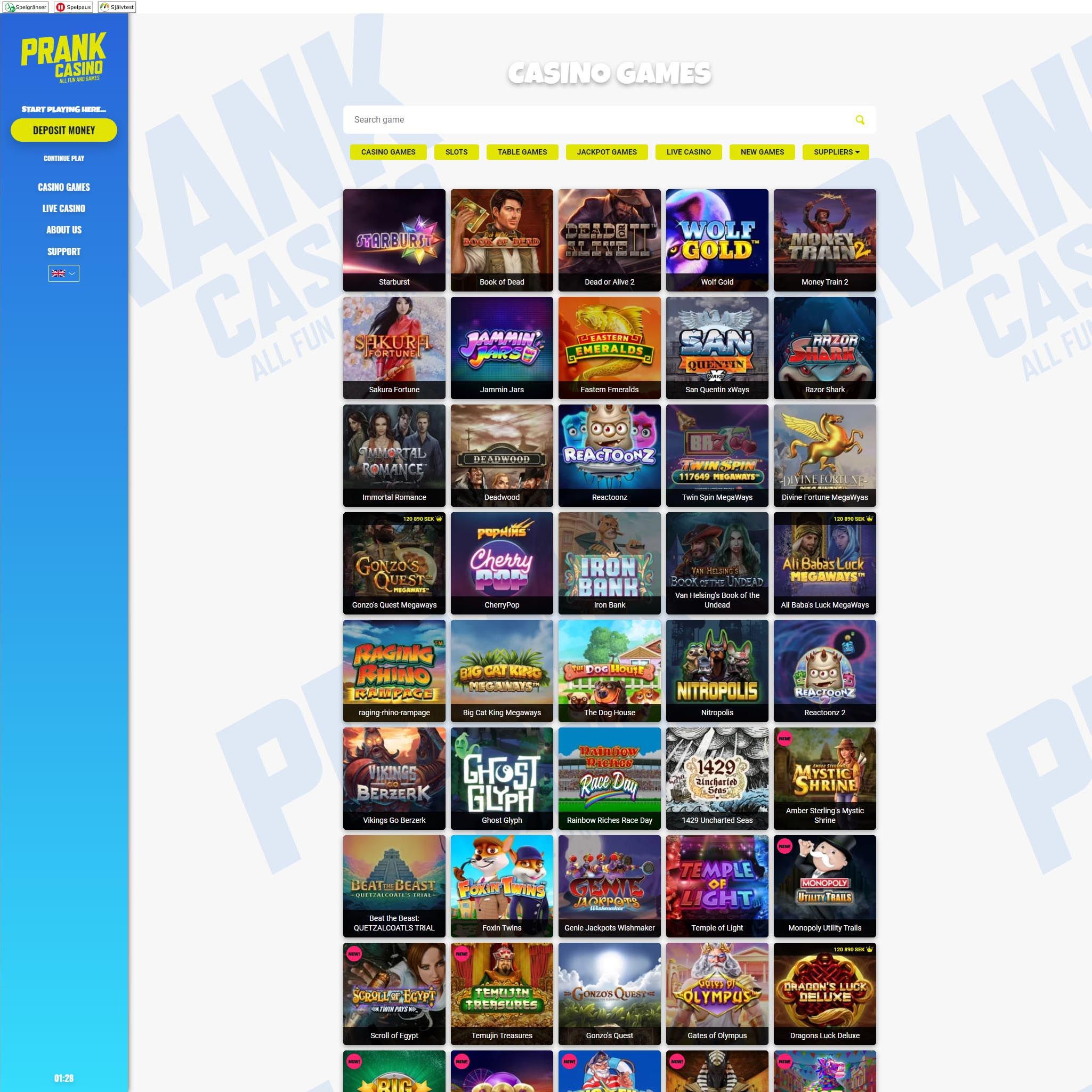 Prank Casino game catalogue