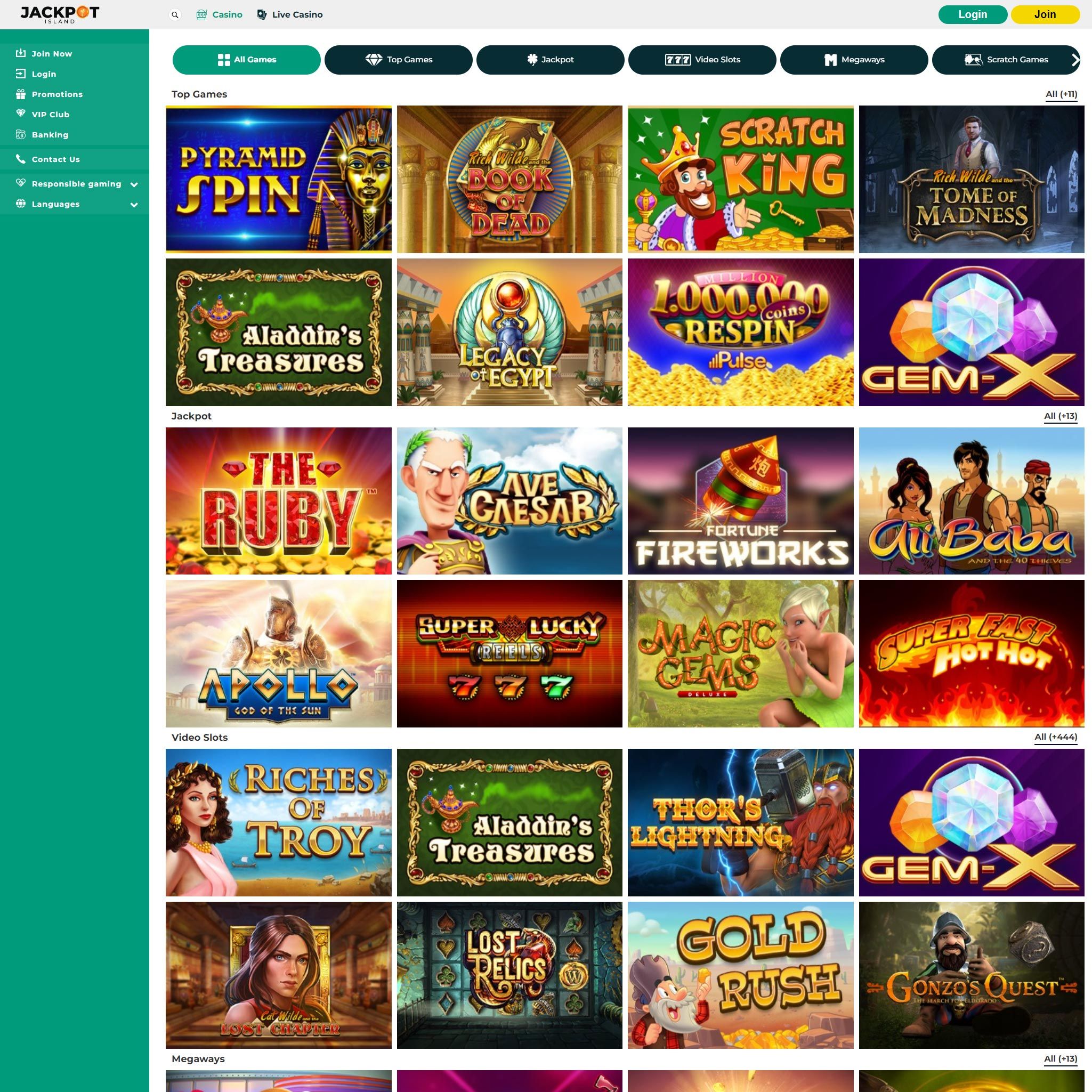 Jackpot Island Casino full games catalogue