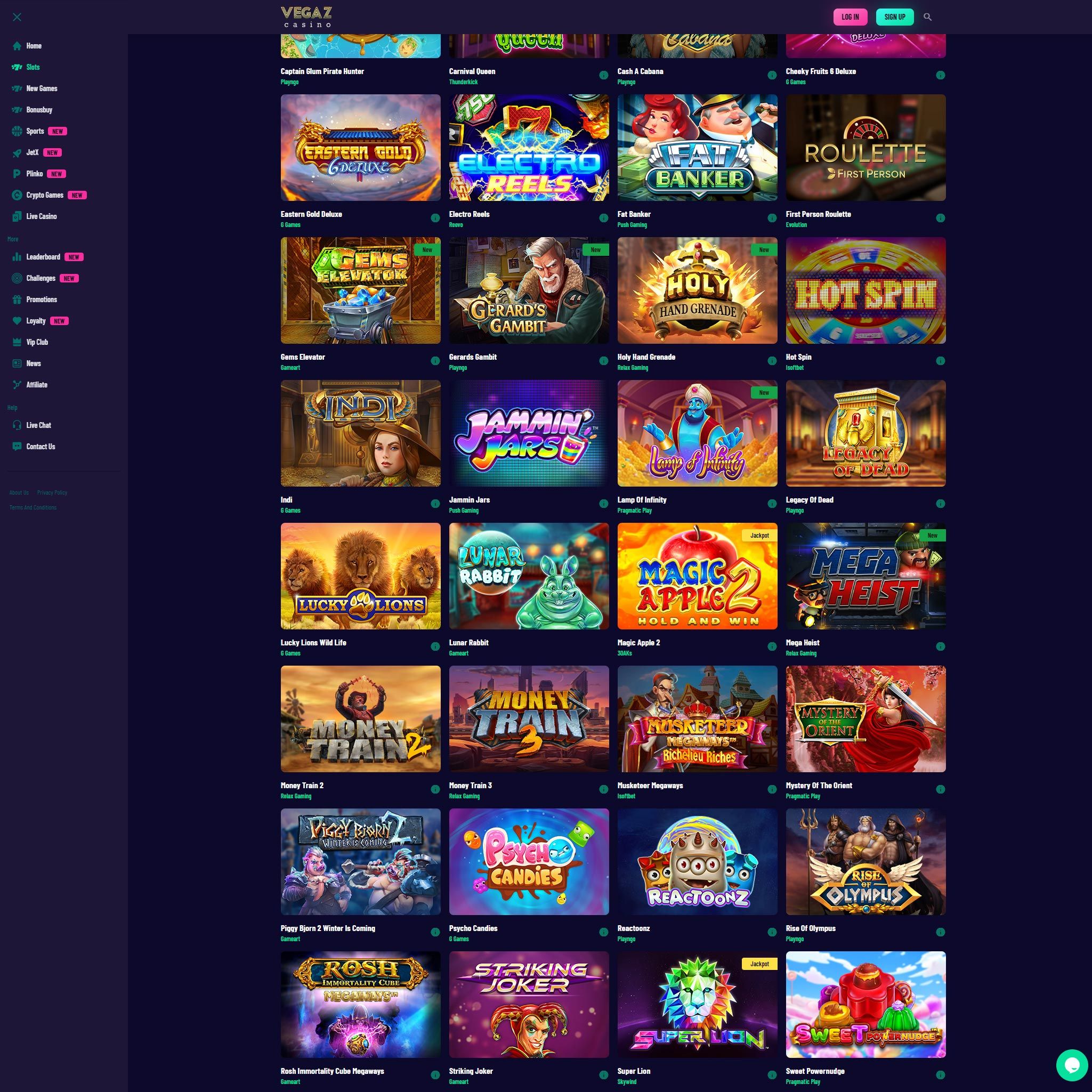 Vegaz Casino full games catalogue