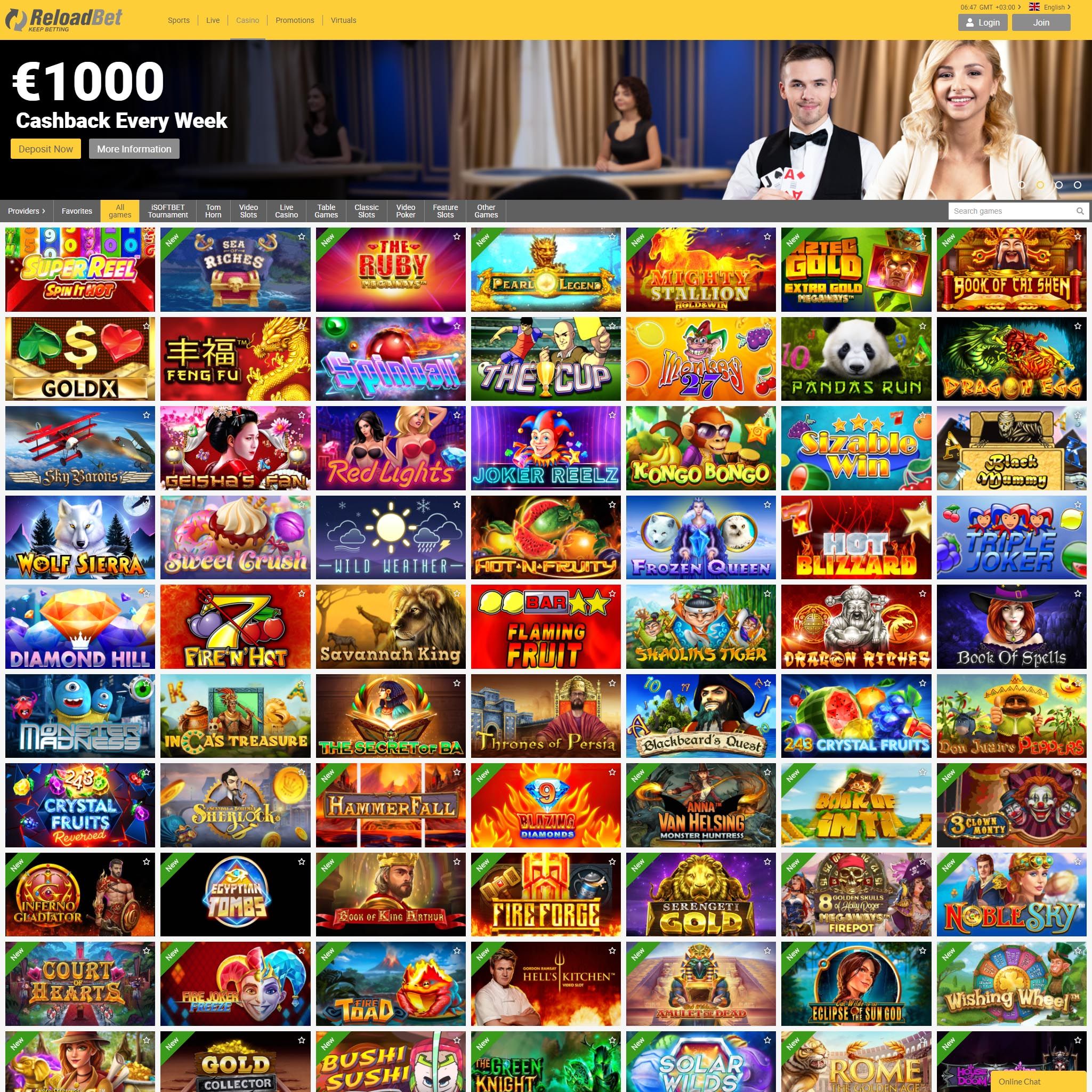 ReloadBet Casino game catalogue
