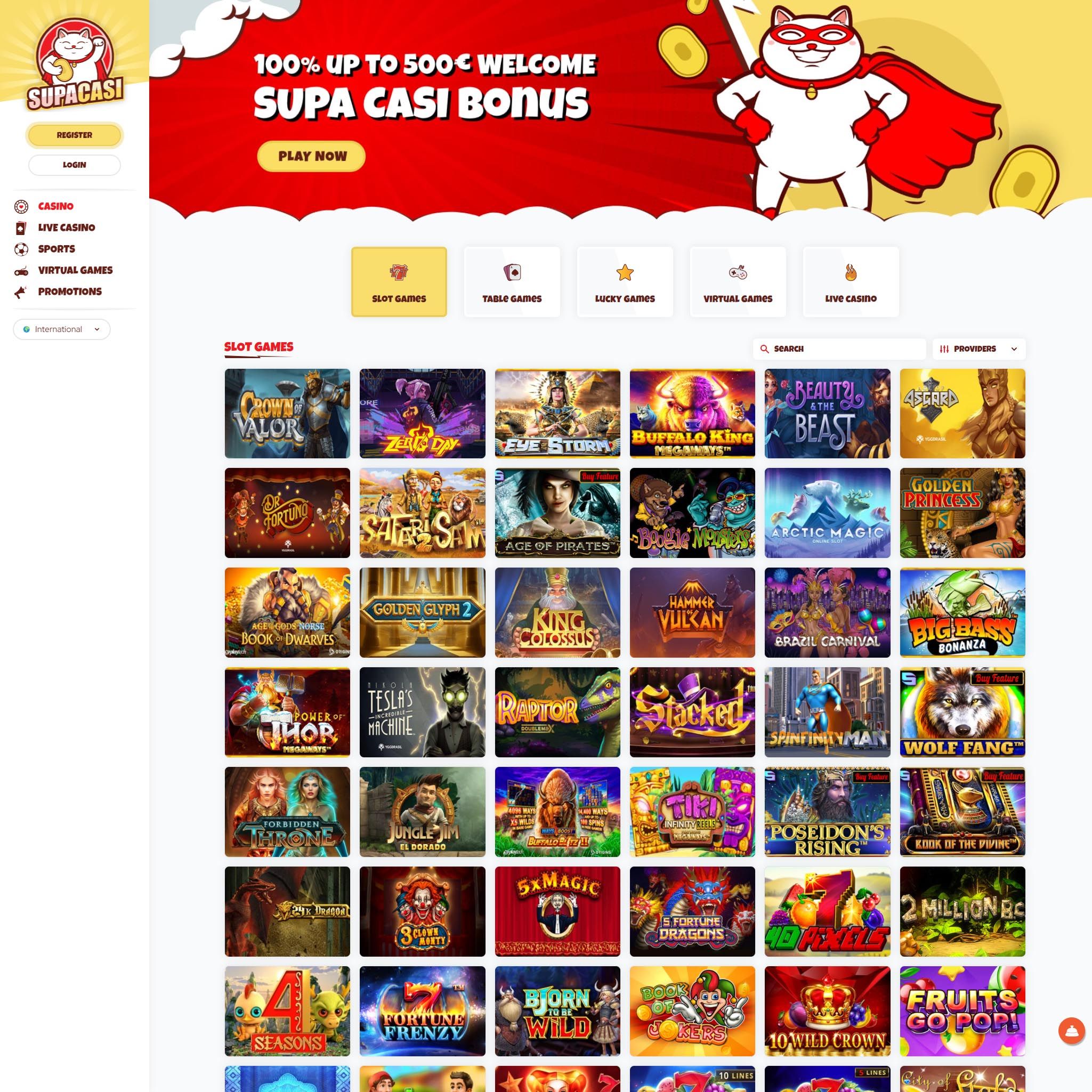 Find Supacasi game catalog