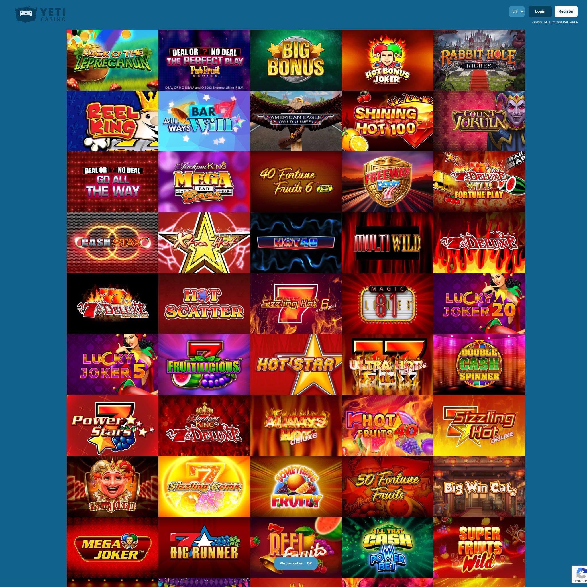 Find Yeti Casino game catalog