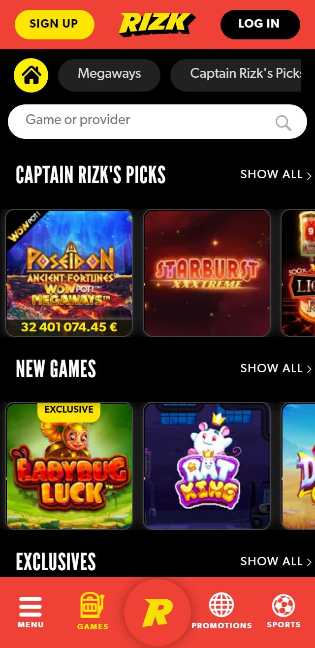 Rizk-sovelluksen näyttökuva