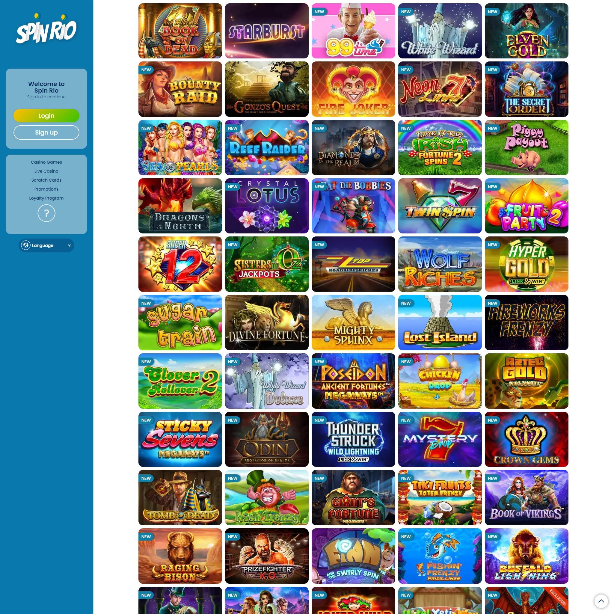 Find Spin Rio Casino game catalog