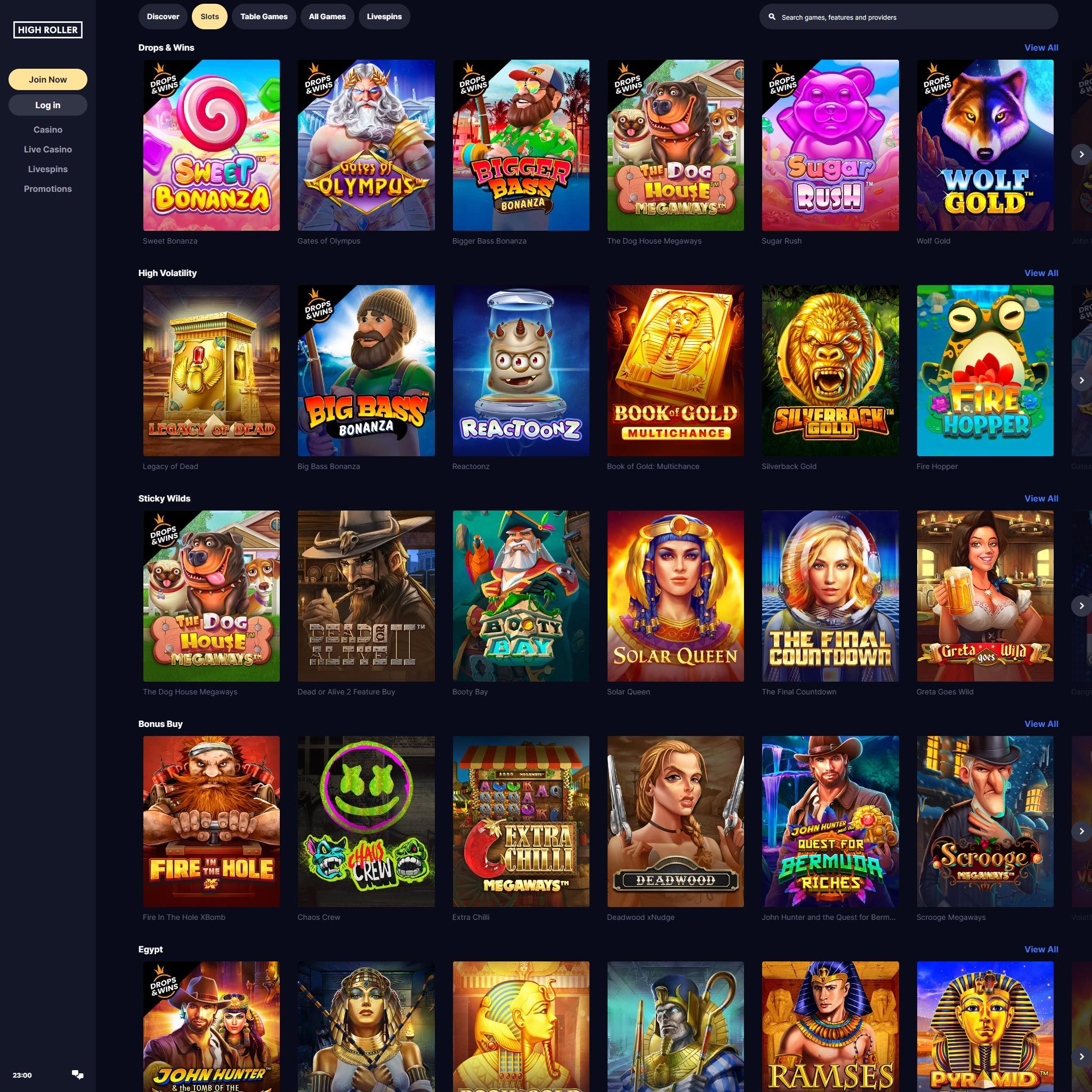 HighRoller Casino full games catalogue