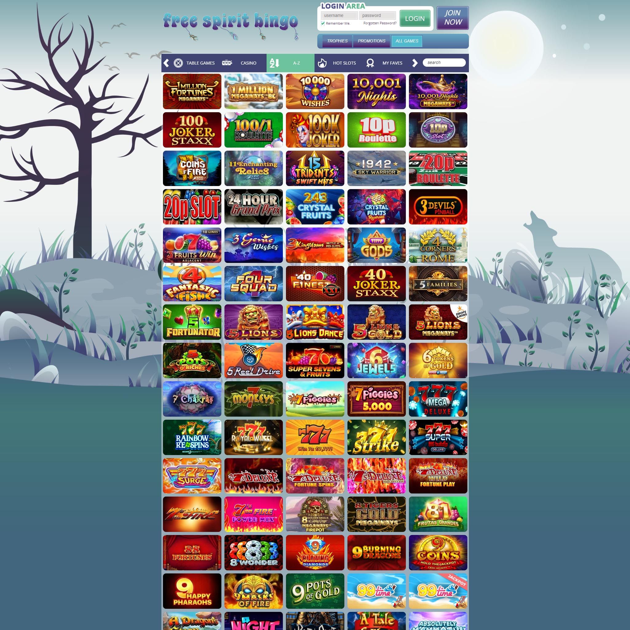 Find Free Spirit Bingo game catalog